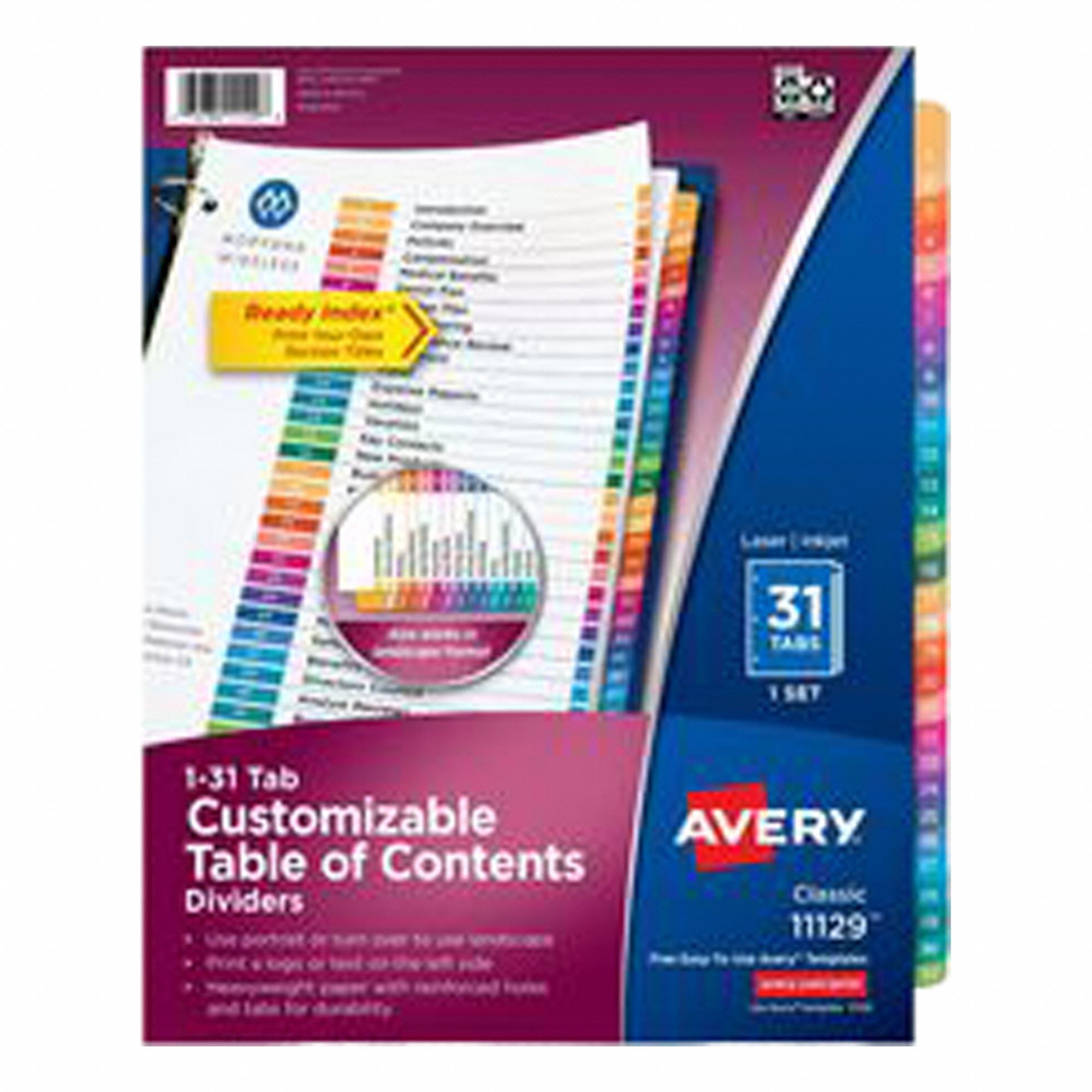 Index Tabs Multicolor 1 to 31 Tabs PK31