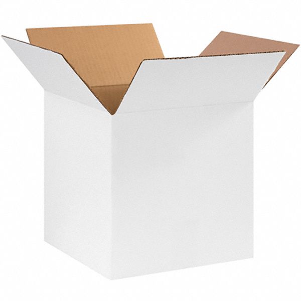Shipping Box: 10 in Inside Lg, 10 in Inside Wd, 10 in Inside Ht, 32 ECT - Cube/White, Single Wall