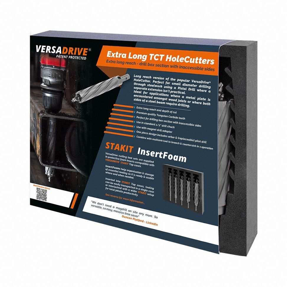 Hole Cutter Set: 4 Pieces, 2 1/4 in Max. Cutting Dp, Carbide Tipped, Not Impact Rated