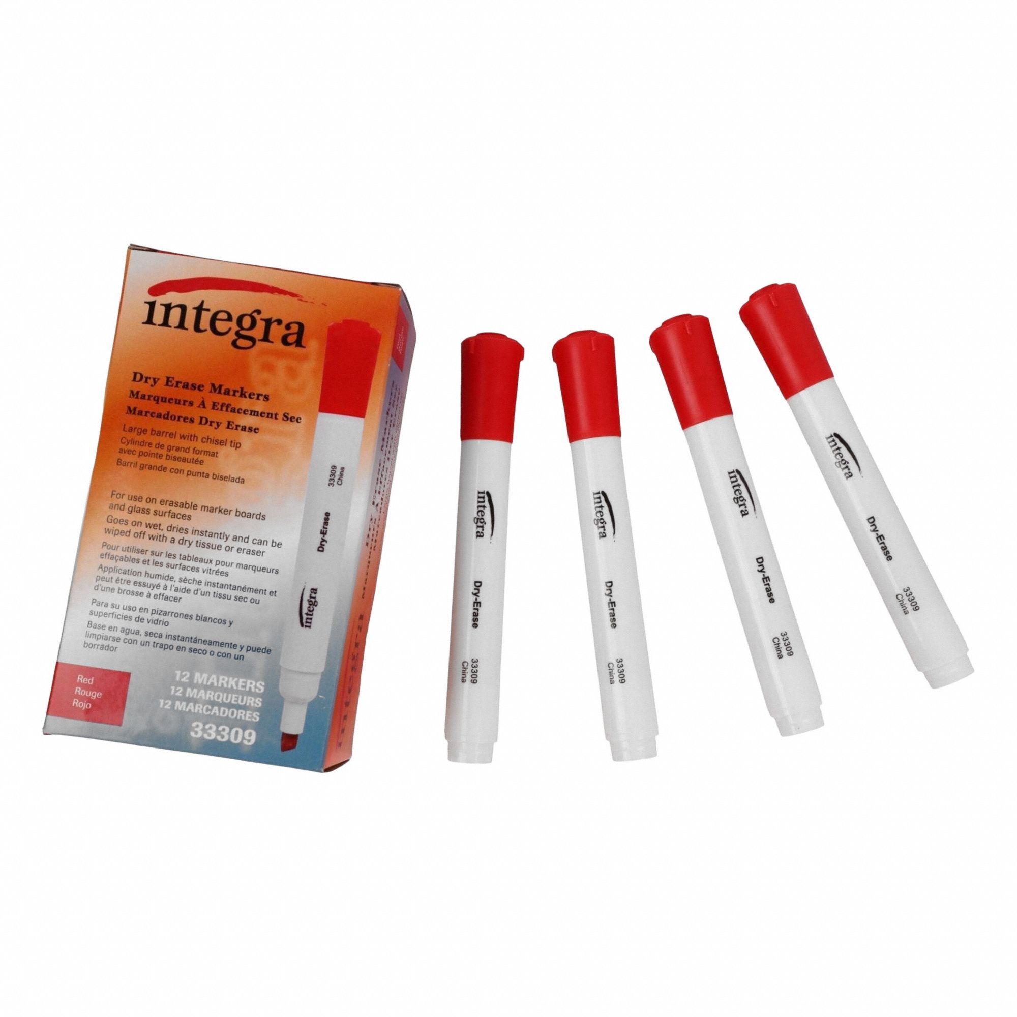 INTEGRA, Red, Chisel, Dry Erase Marker - 403VL7|ITA33309 - Grainger
