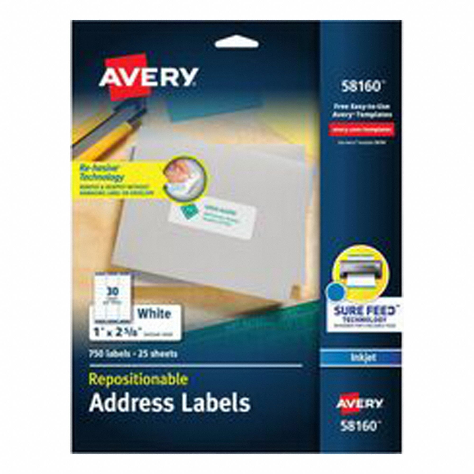 Address Label: White, 2 5/8 in Label Ht, 1 in Label Wd, 30 Labels per Sheet, 750 Labels, 2 PK