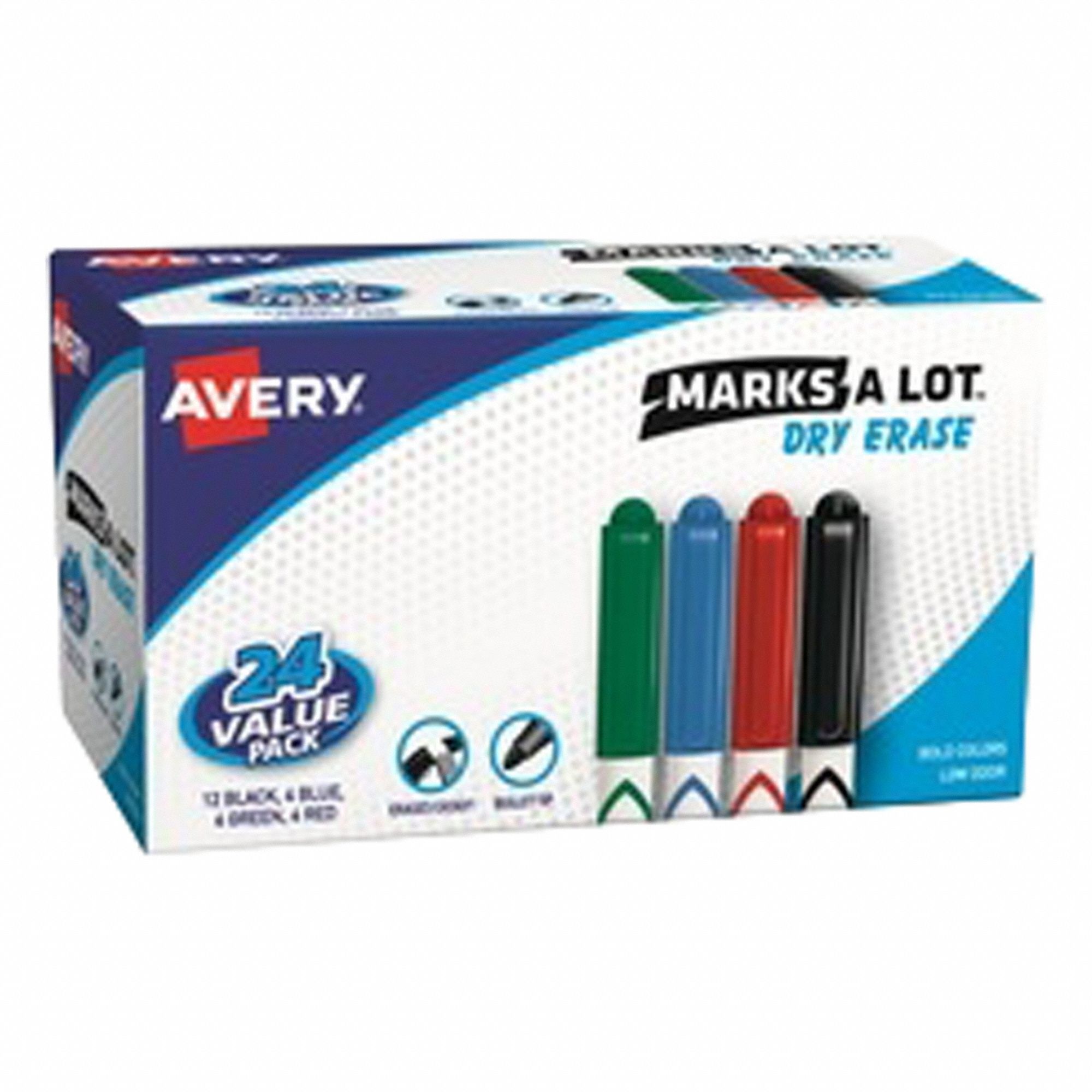 Dry Erase Marker Bullet Assorted PK24