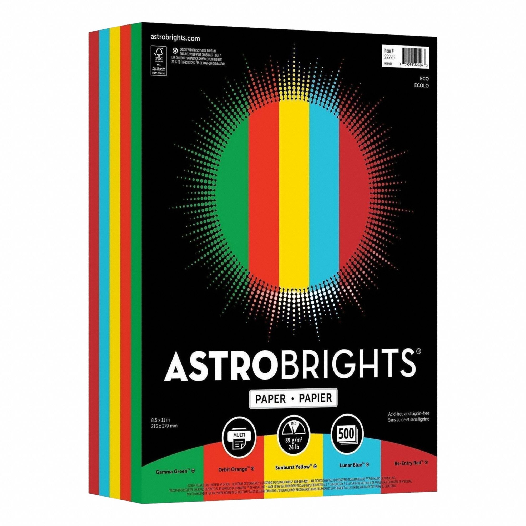 Multi-Purpose Paper: 24 lb, 8-1/2 x 11 in, Letter, Smooth, 100 Brightness