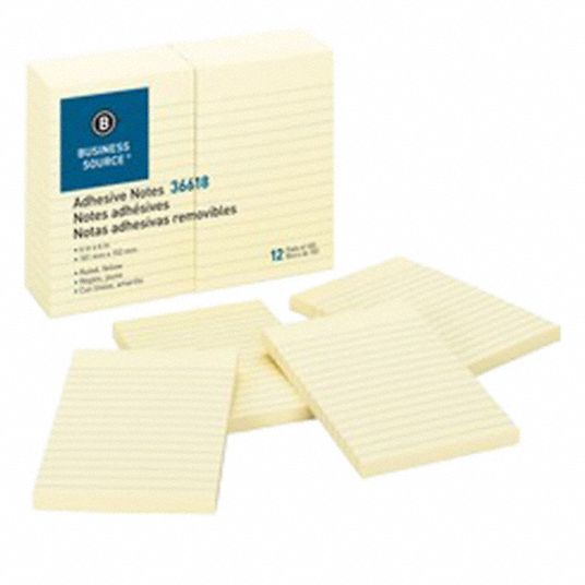 BUSINESS SOURCE, Yellow, Std, Sticky Notes - 410HF9|BSN36618 - Grainger
