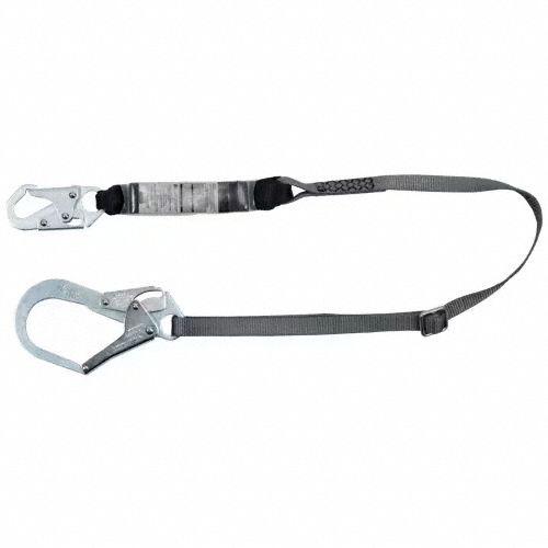 Shock-Absorbing Lanyard: Shock Pack, Steel Rebar Hook, Steel Snap Hook, 230 lb Capacity, 1 Legs