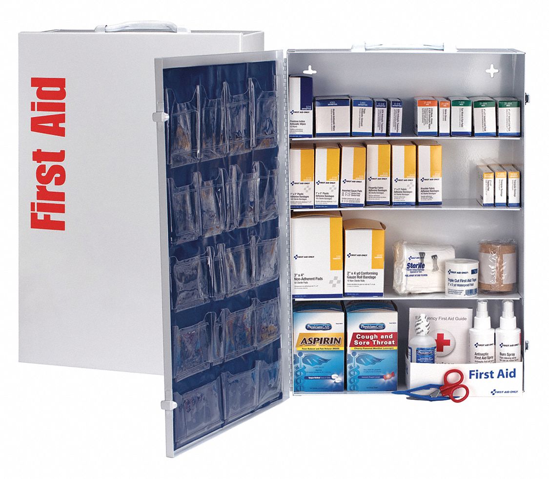 First Aid Cabinet: Industrial, 150 People Served per Kit, Unitized, Metal