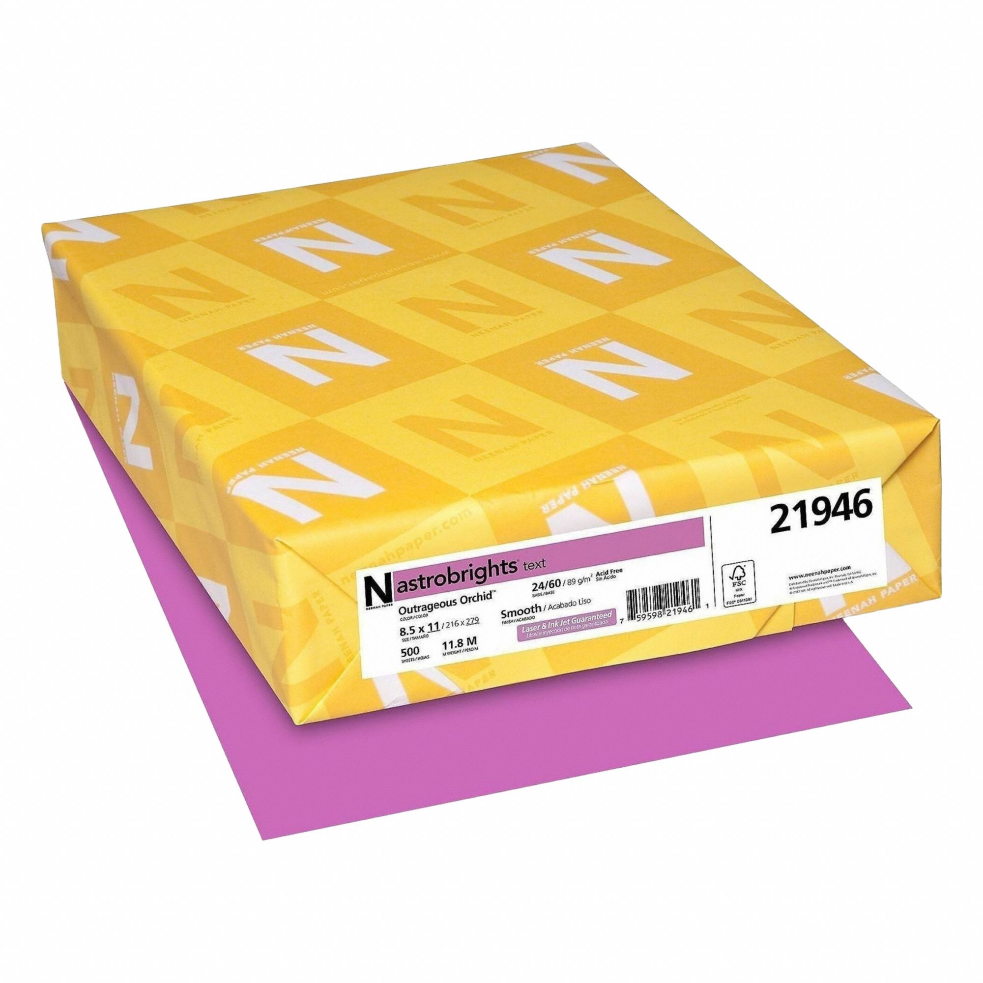Multi-Purpose Paper: 24 lb, 8-1/2 x 11 in, Letter, Orchid, Smooth, 100 Brightness