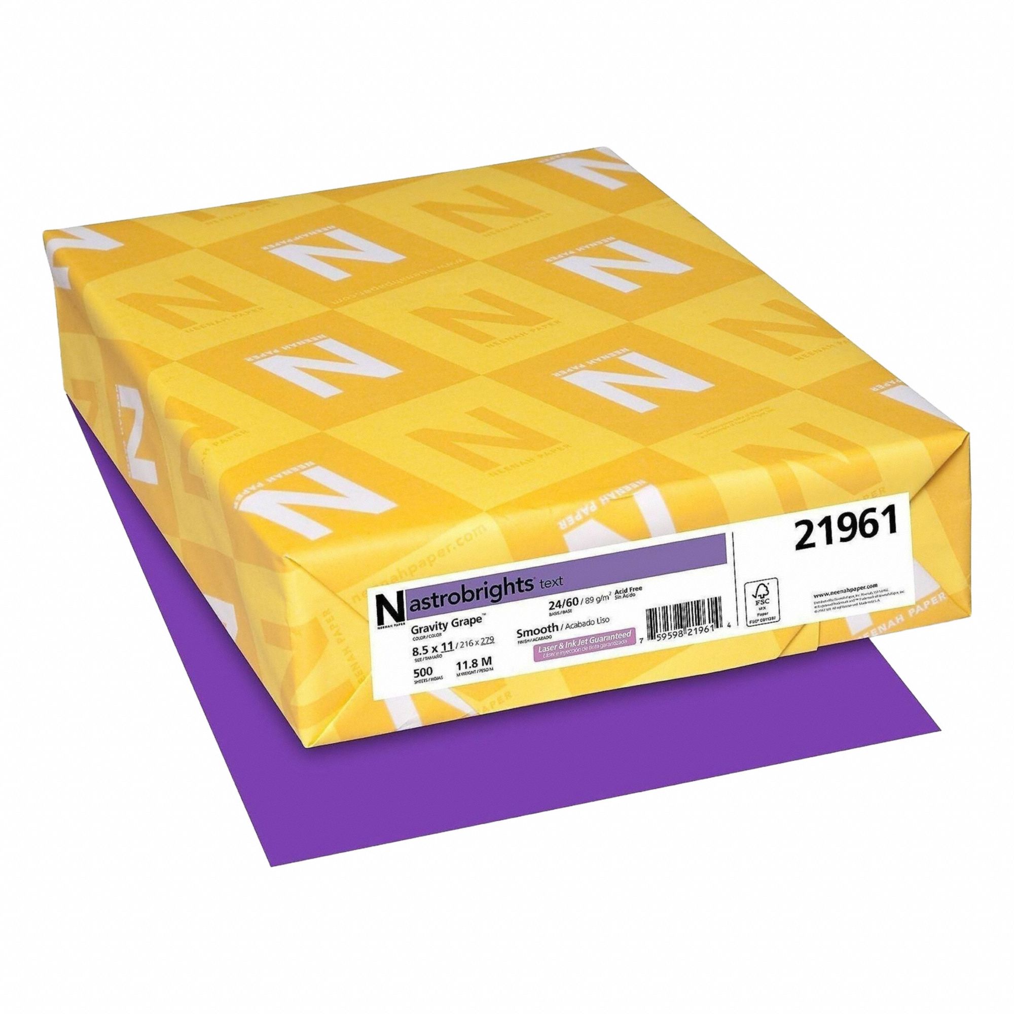 Multi-Purpose Paper: 24 lb, 8-1/2 x 11 in, Letter, Grape, Smooth, 100 Brightness