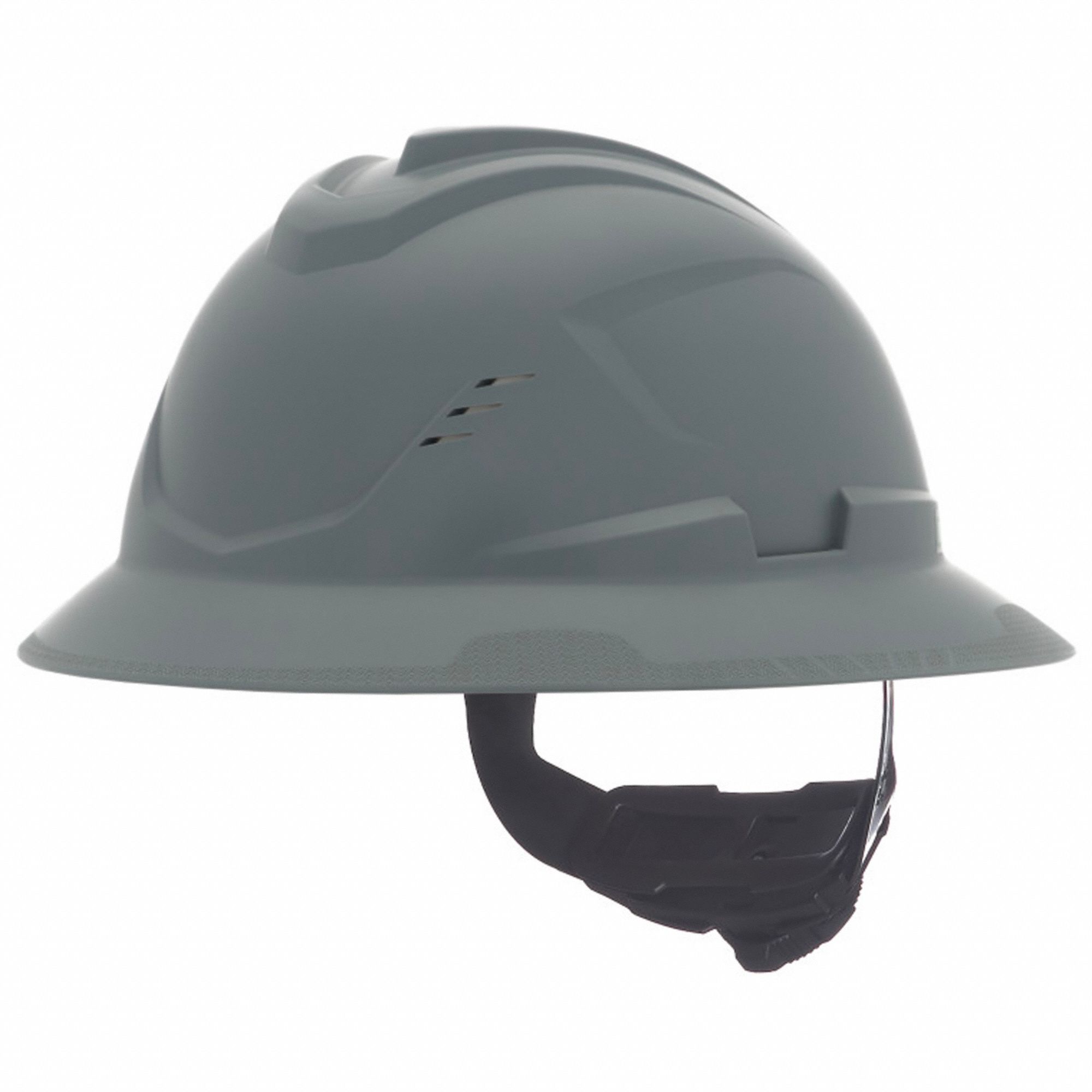 Full Brim Cooling Helmet: Gray, No Graphics, Ratchet (4-Point), Ratchet, Polyethylene, MSA