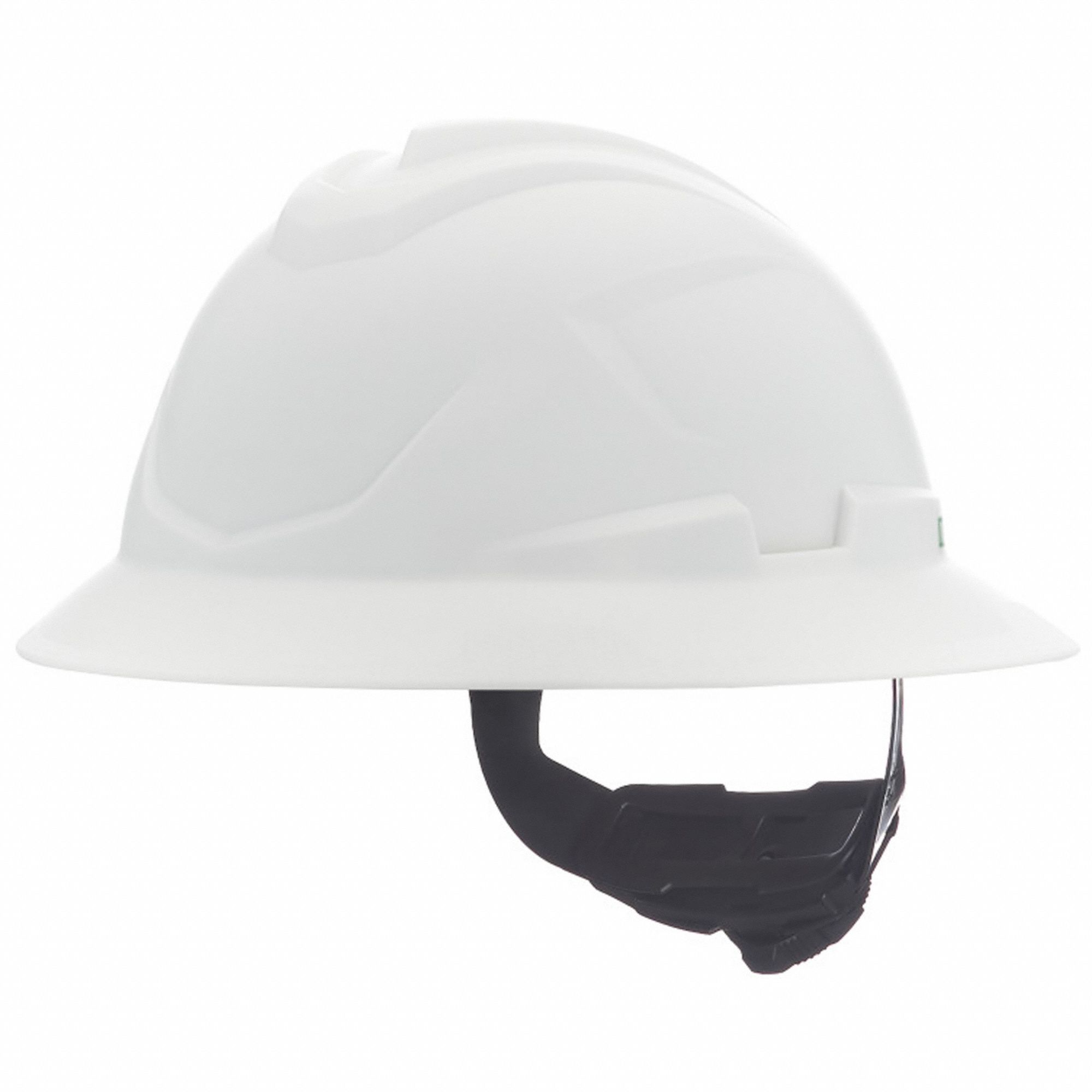 Full Brim Cooling Helmet: White, No Graphics, Ratchet (4-Point), Ratchet, Polyethylene, MSA
