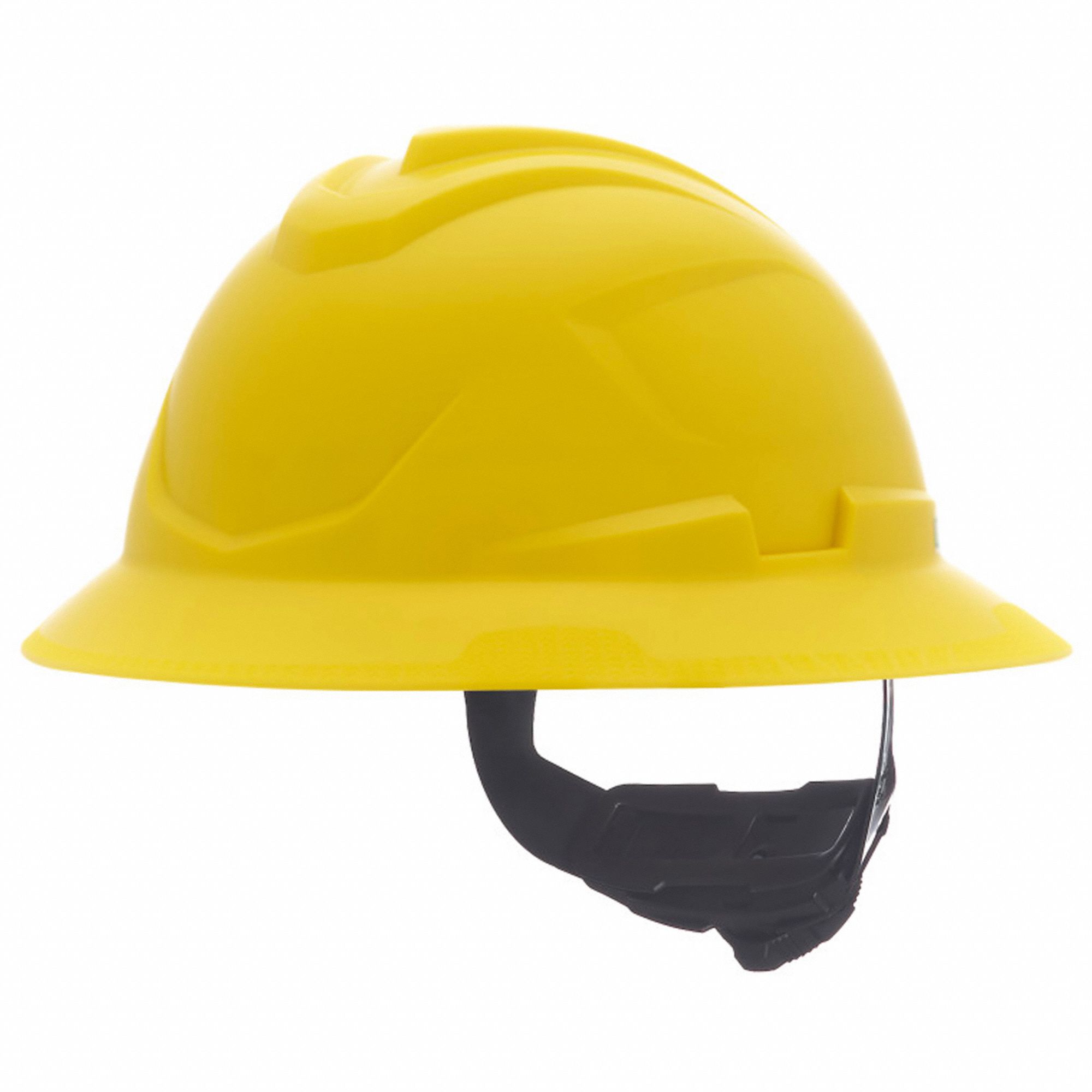 Full Brim Cooling Helmet: Yellow, No Graphics, Ratchet (4-Point), Ratchet, Polyethylene, MSA
