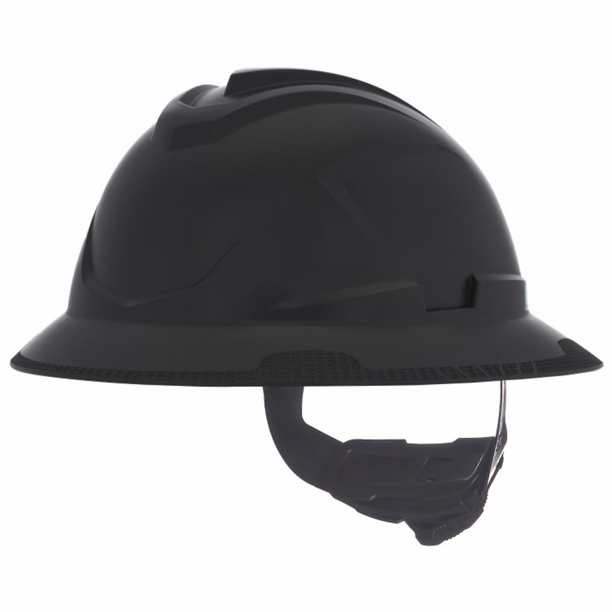 Full Brim Cooling Helmet: Black, No Graphics, Ratchet (4-Point), Ratchet, Polyethylene, MSA