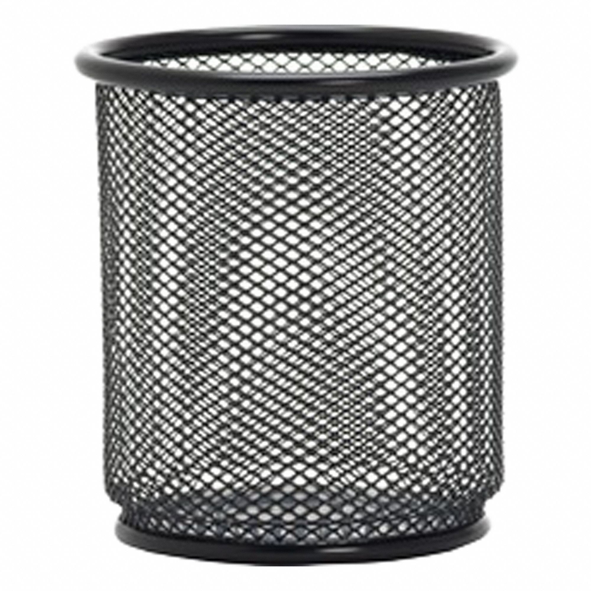 Pencil Holder: 1 Compartments, Steel, Black, 4 in Overall Ht, 4 in Overall Wd