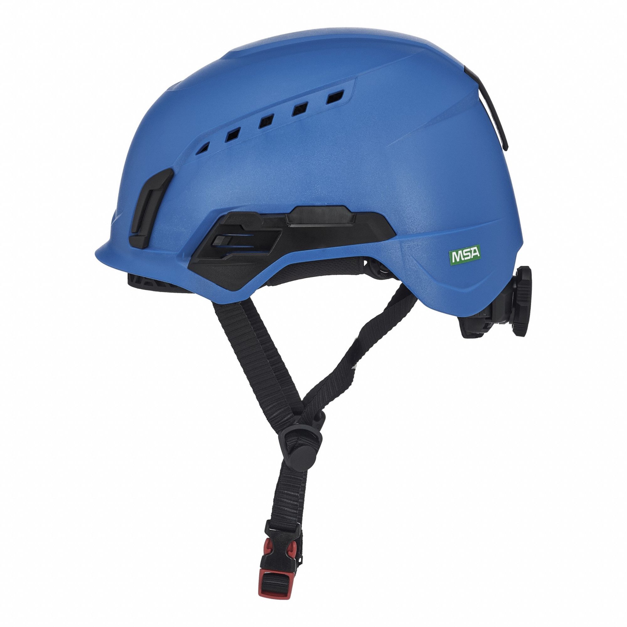Safety Helmet: Blue, No Graphics, Ratchet (4-Point), Ratchet, ABS, Headlamp Mount/Side-Slots