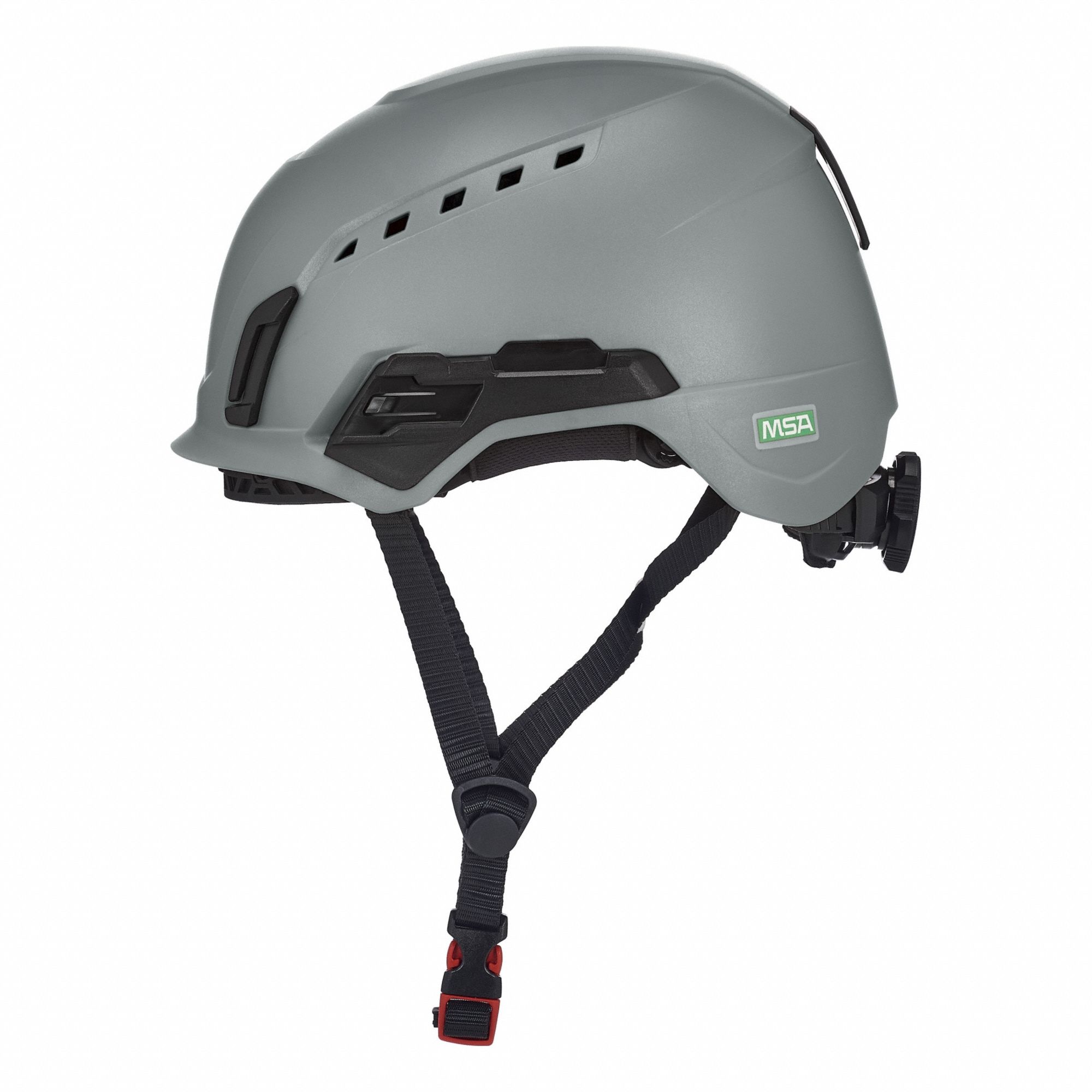 Safety Helmet: Gray, No Graphics, Ratchet (4-Point), Ratchet, ABS, Headlamp Mount/Side-Slots