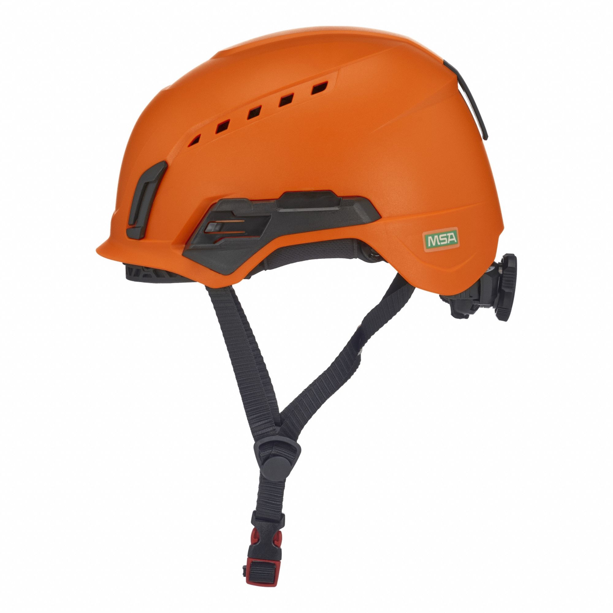 Safety Helmet: Orange, No Graphics, Ratchet (4-Point), Ratchet, ABS, Headlamp Mount/Side-Slots