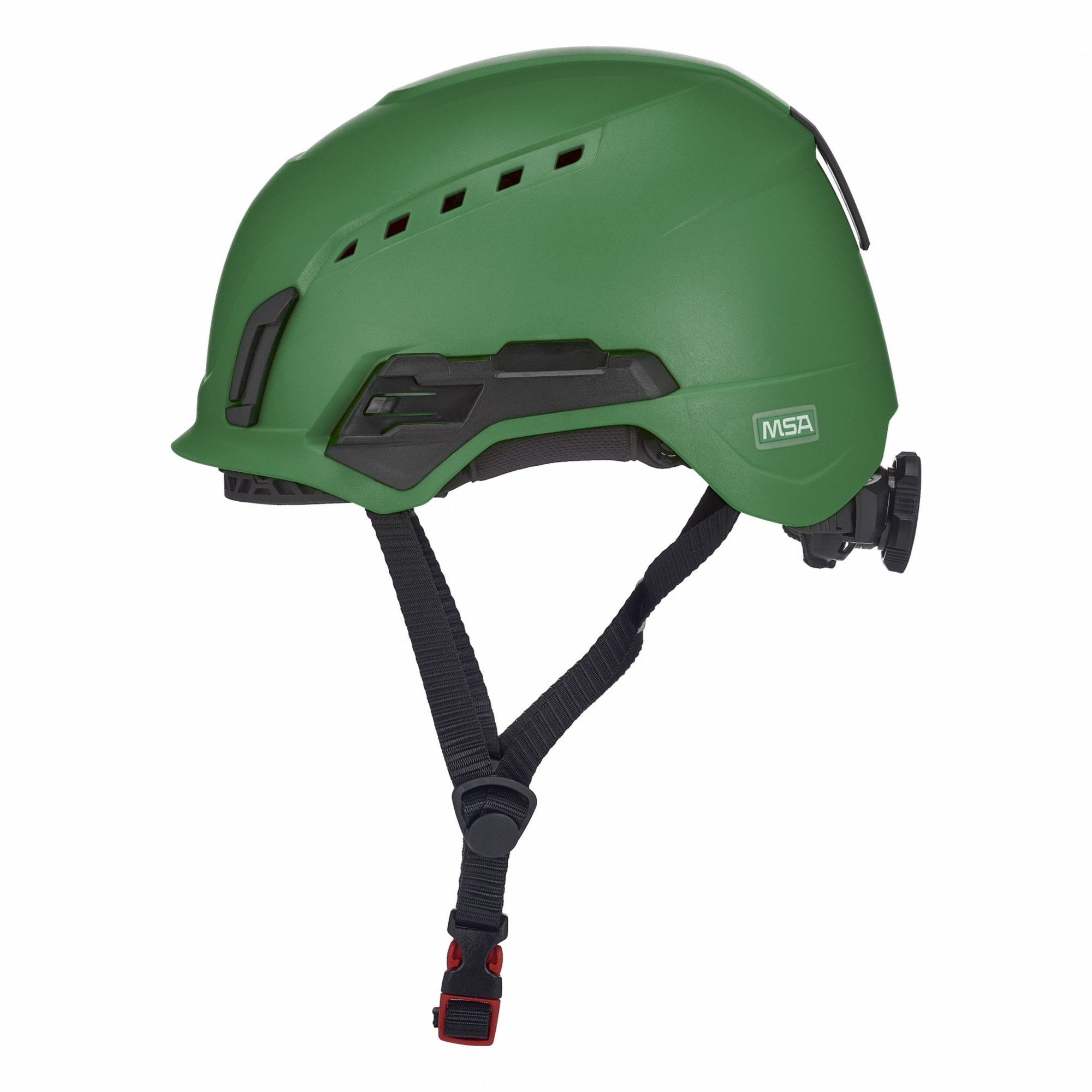 Safety Helmet: Green, No Graphics, Ratchet (4-Point), Ratchet, ABS, Headlamp Mount/Side-Slots