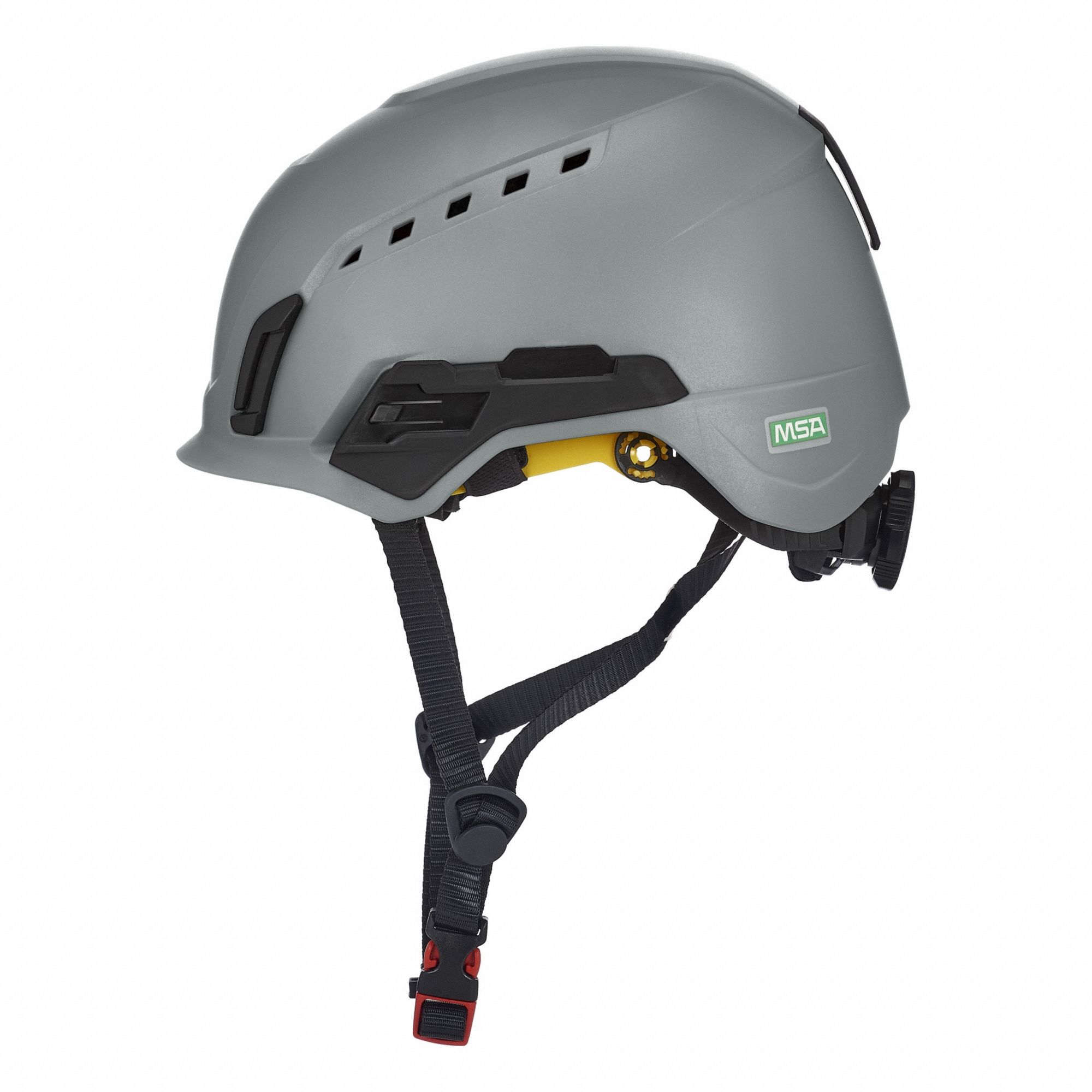 Safety Helmet: Gray, No Graphics, Ratchet (4-Point), Ratchet, ABS, Headlamp Mount/Side-Slots
