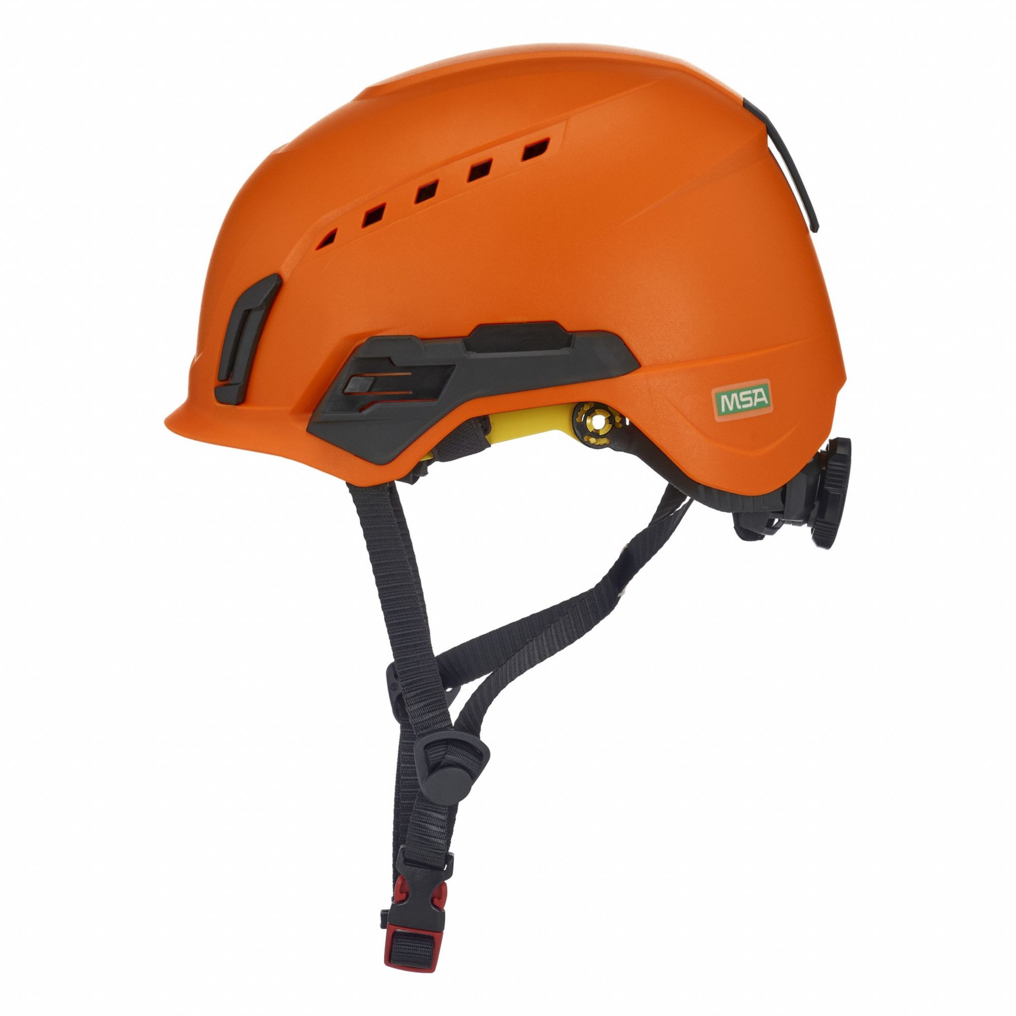 Safety Helmet: Orange, No Graphics, Ratchet (4-Point), Ratchet, ABS, Headlamp Mount/Side-Slots