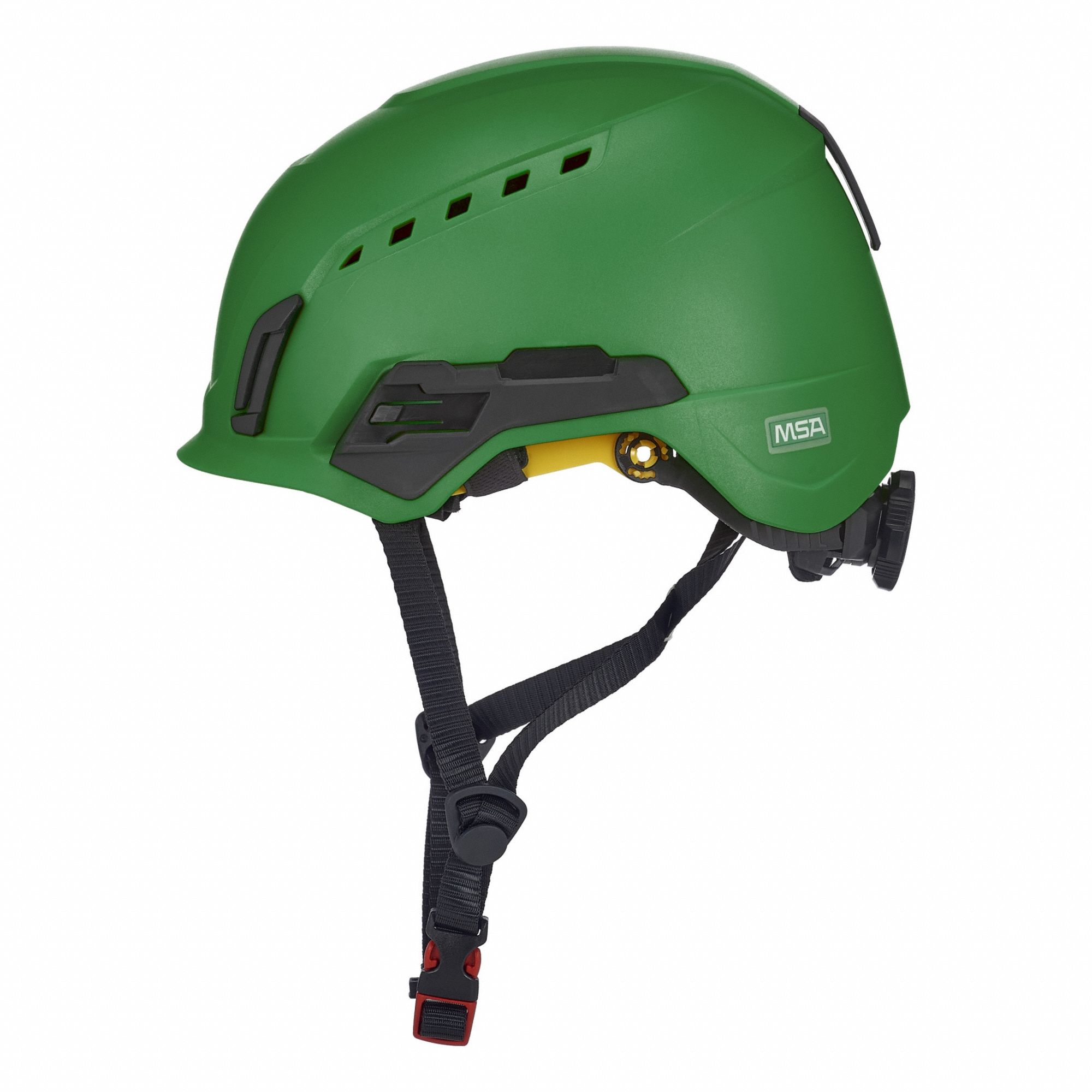 Safety Helmet: Green, No Graphics, Ratchet (4-Point), Ratchet, ABS, Headlamp Mount/Side-Slots
