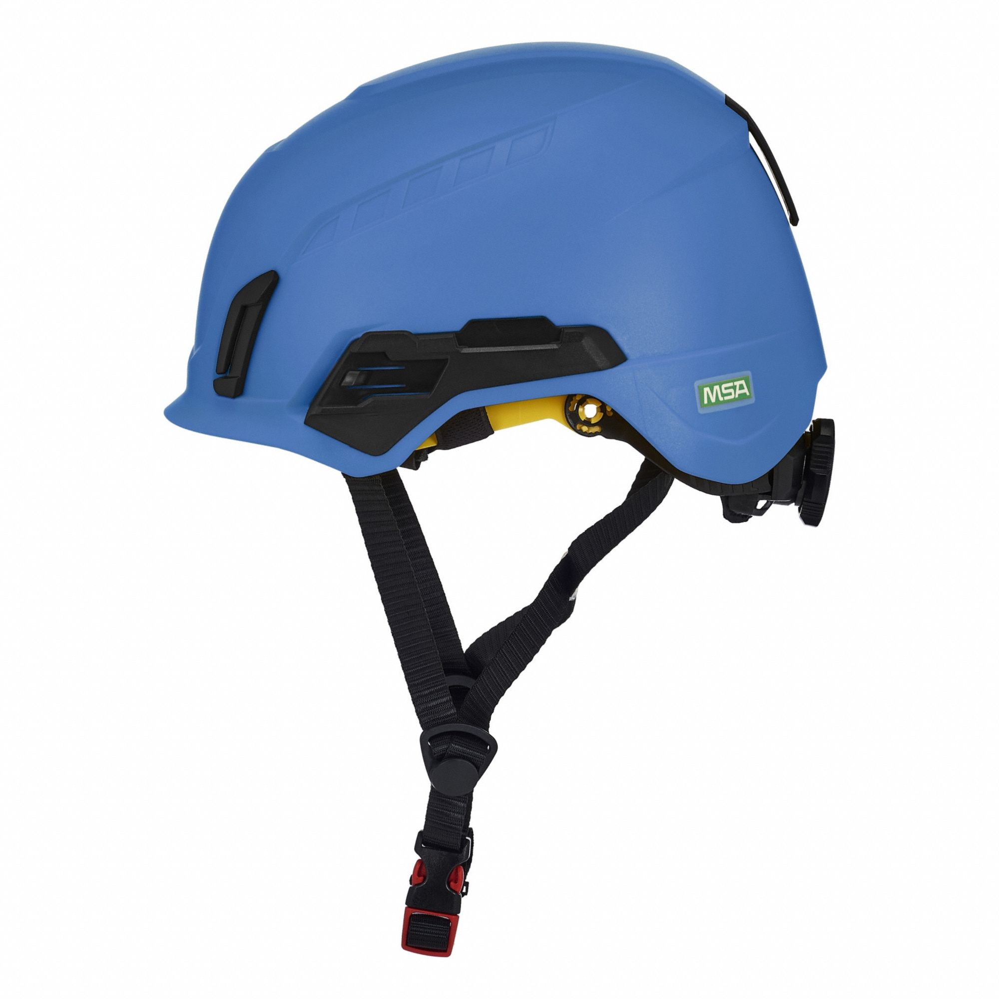 Safety Helmet: Blue, No Graphics, Ratchet (4-Point), Ratchet, ABS, Headlamp Mount/Side-Slots