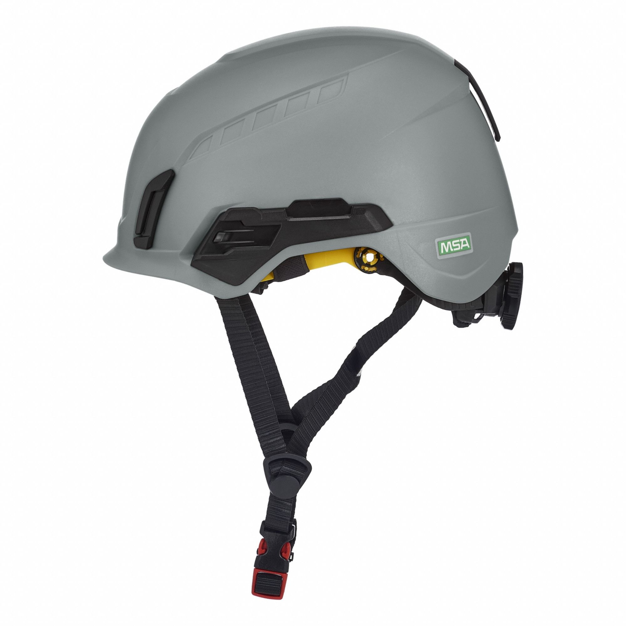 Safety Helmet: Gray, No Graphics, Ratchet (4-Point), Ratchet, ABS, Headlamp Mount/Side-Slots