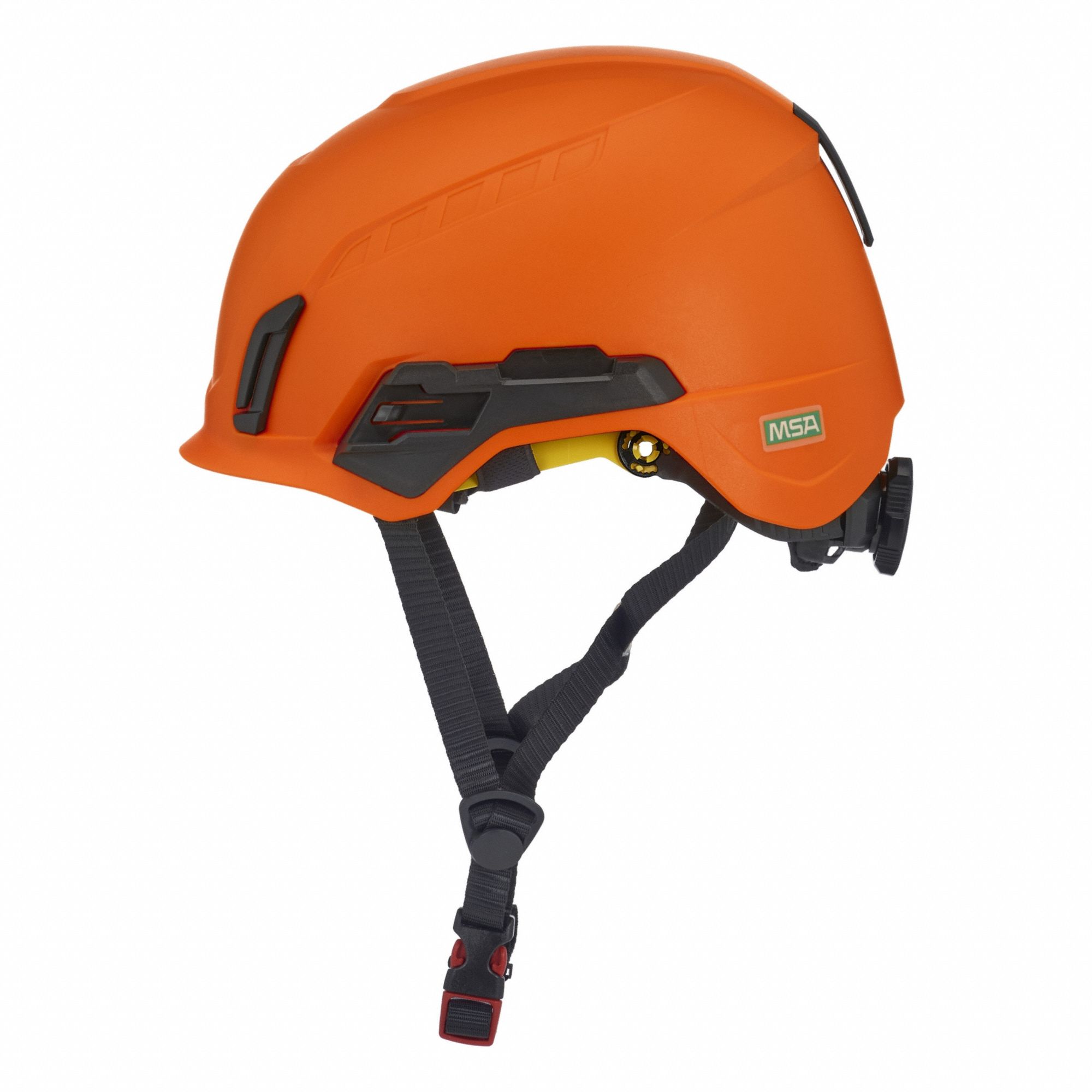 Safety Helmet: Orange, No Graphics, Ratchet (4-Point), Ratchet, ABS, Headlamp Mount/Side-Slots