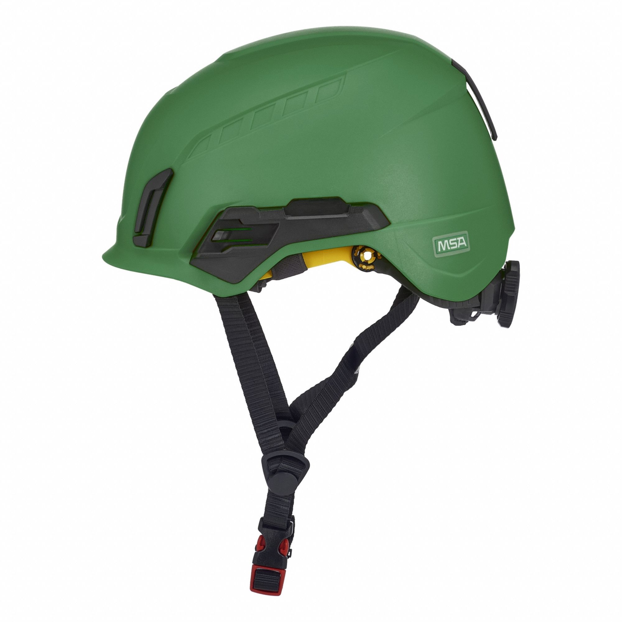 Safety Helmet: Green, No Graphics, Ratchet (4-Point), Ratchet, ABS, Headlamp Mount/Side-Slots