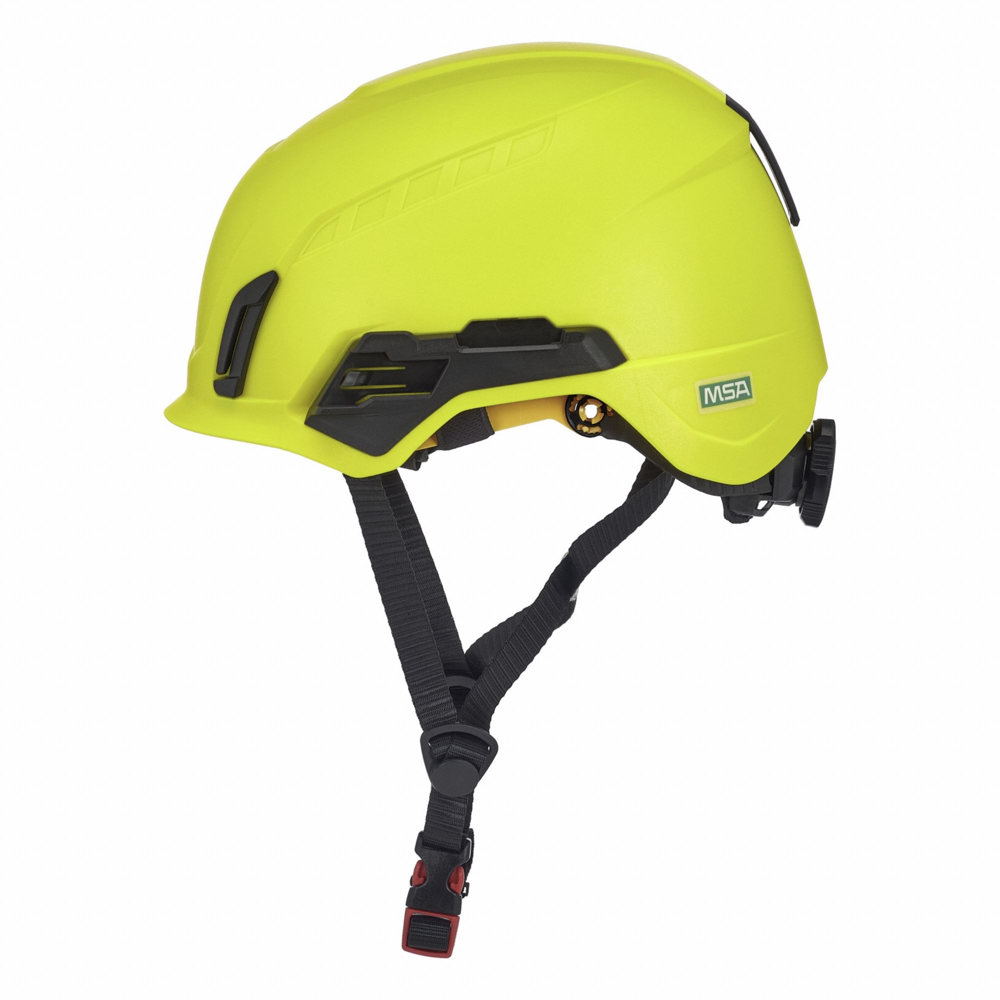 Safety Helmet: Black, No Graphics, Ratchet (4-Point), Ratchet, ABS, Headlamp Mount/Side-Slots