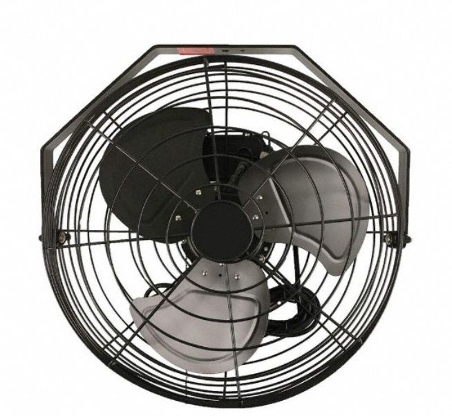 VES-ARTEX Mounted Fan: 18 in Blade Dia, 120V AC, 1/10 hp Motor HP, Wall Mount, Non-Oscillating (MPN 102577). Key specifications — Brand: VES-ARTEX; Voltage: 120V AC; Number of Speeds: 3; Fan Mounting Location: Wall; Oscillation: Non-Oscillating; Mounting Type: Bracket.