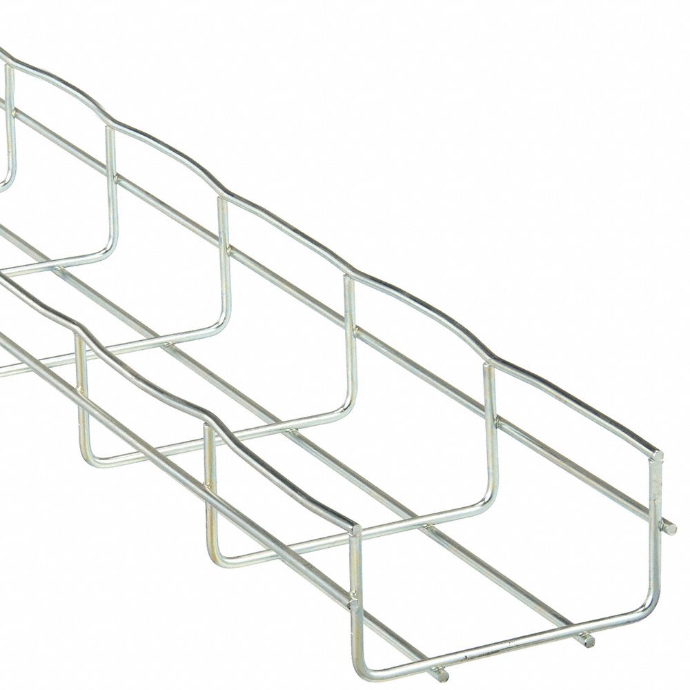 Wire Mesh Cable Tray: 6 in Wd, 2 in Ht, 10 ft Lg, 27 lb, Steel, Zinc Plated
