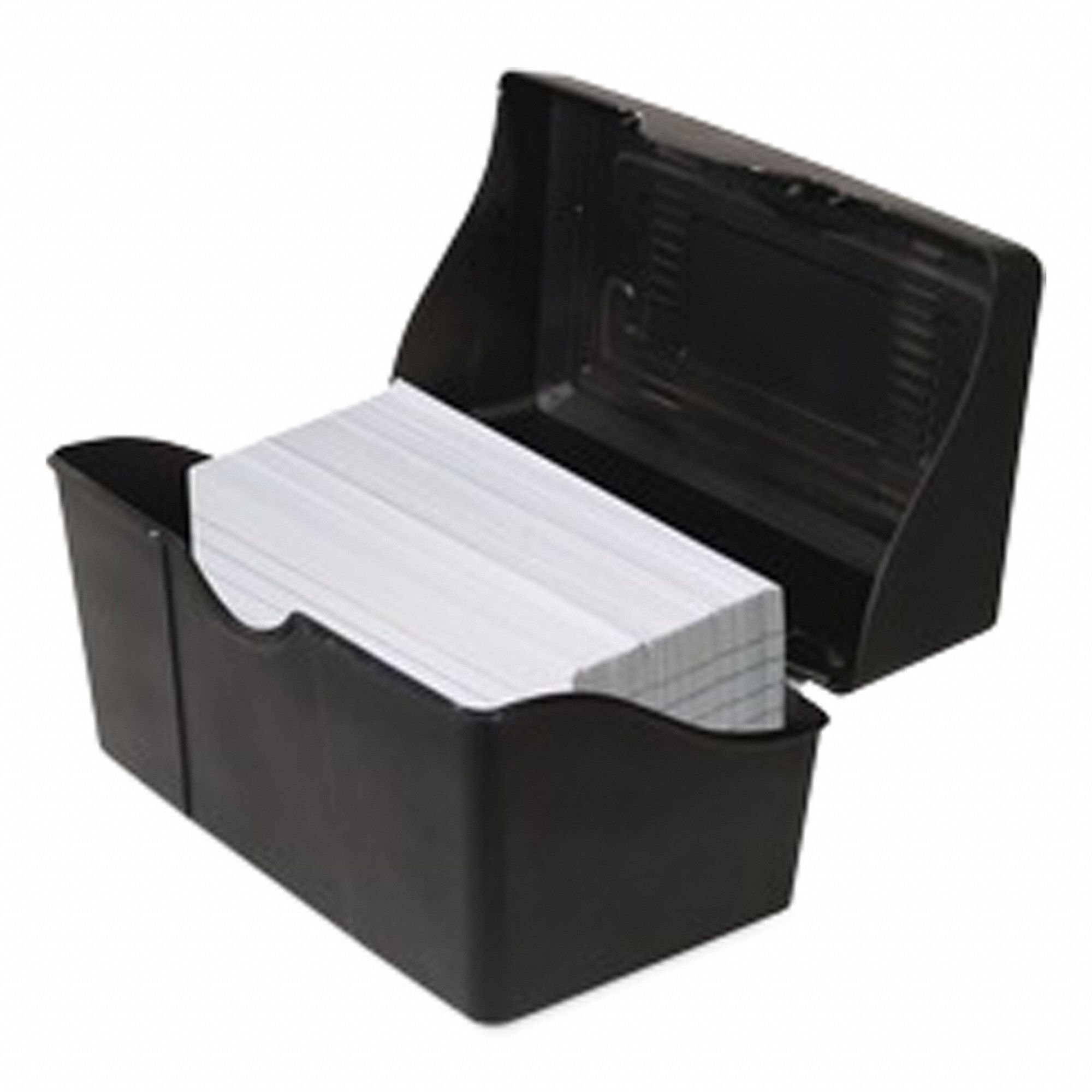 Index Card File Box: Black, Plastic, 7 1/2 in Wd, 5 in Ht, 3 in Overall Dp