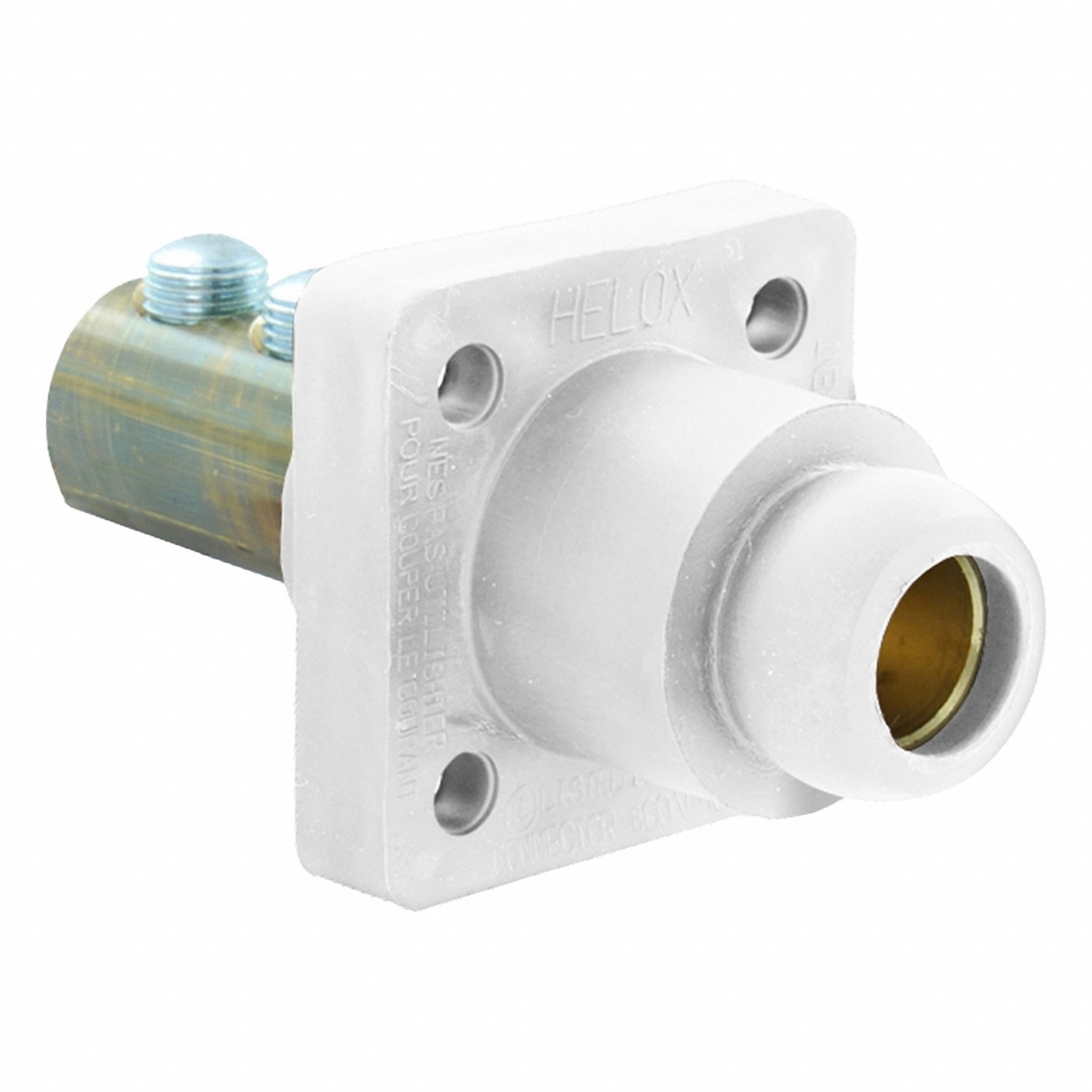 Single Pole Receptacle: For Male Plugs, 400 A, Straight, White, Square, Threaded Mounting