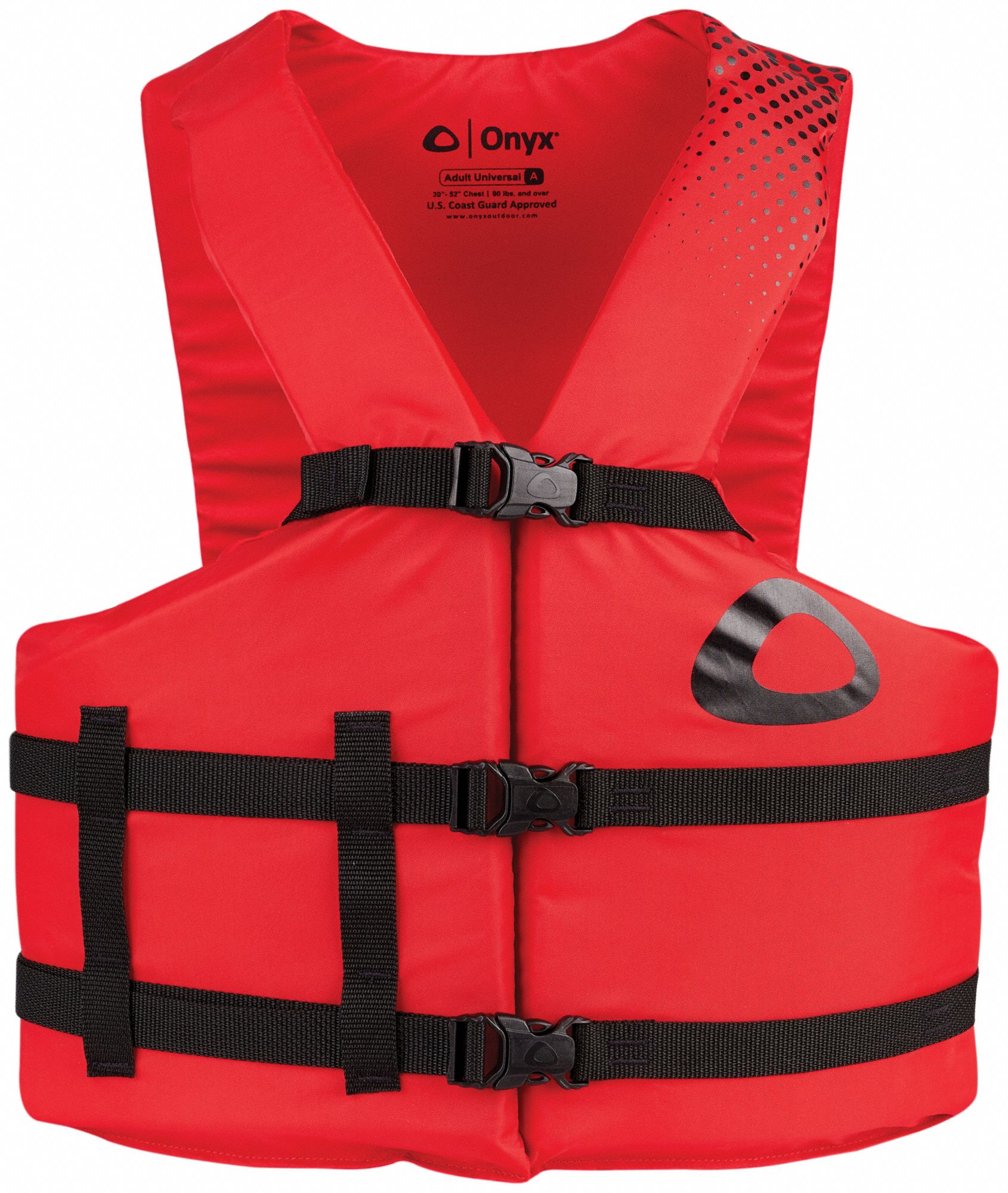 Life Jacket: Foam, Nylon, 15 1/2 lb Buoyancy, Belt, Adult Universal, Red