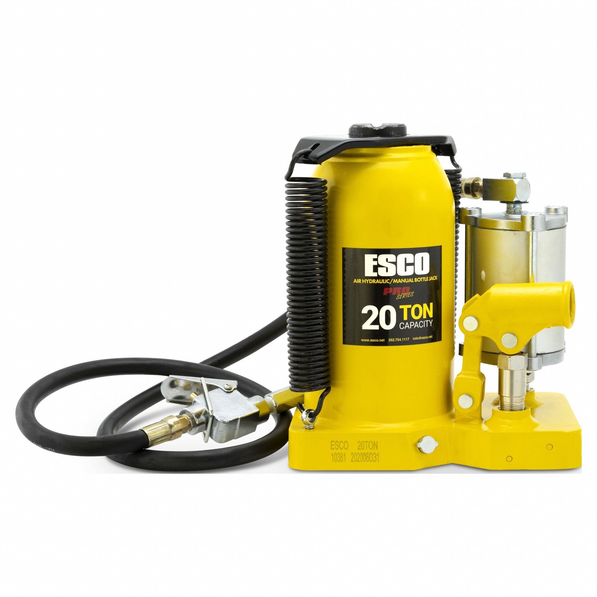 Bottle Jack: Steel, Trigger, Air/Mechanical, 20 ton Load Capacity, NPT