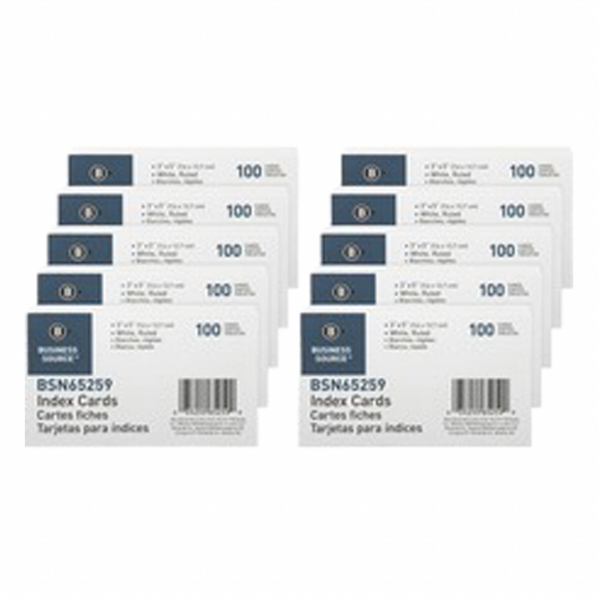 Index Cards: Ruled, 5 in x 3 in Card Size, White, Rotary-Cut, 10 PK