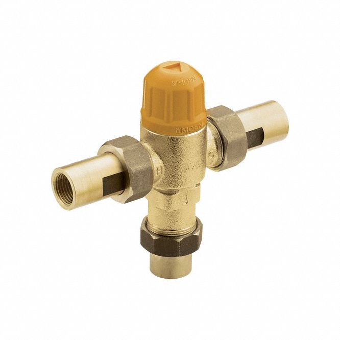 Thermostatic Mixing Valve: 1/2 in Inlet Connection Size, 1/2 in Outlet Connection Size, Brass