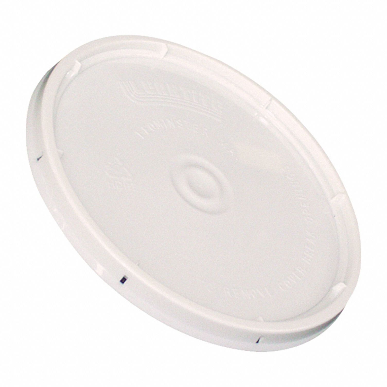 Lid: Bucket Lid, 9 5/8 in Overall Dia, White, Plastic, 9 5/8 in Dia. 3/4 in L x 9 5/8 in W