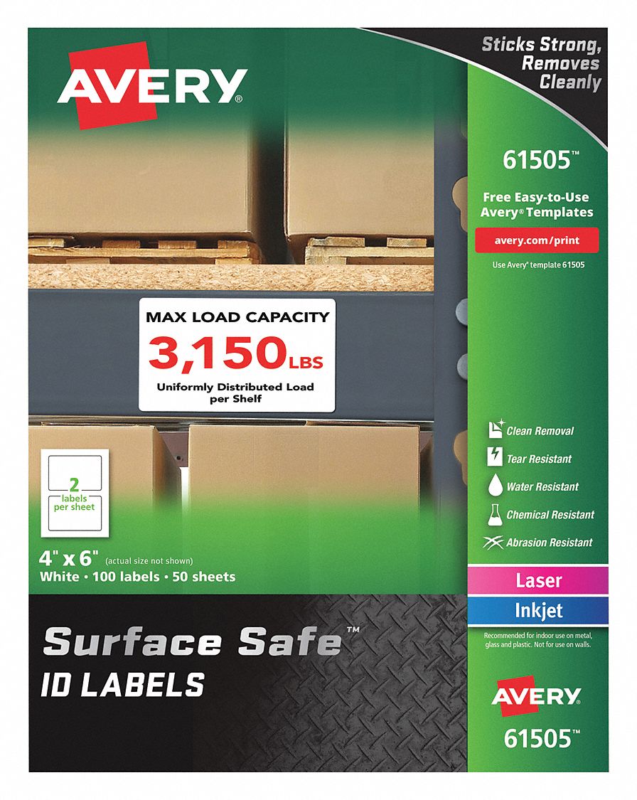 AVERY, White, 4 in Label Ht, Multiple Purpose Labels - 104HM5 ...