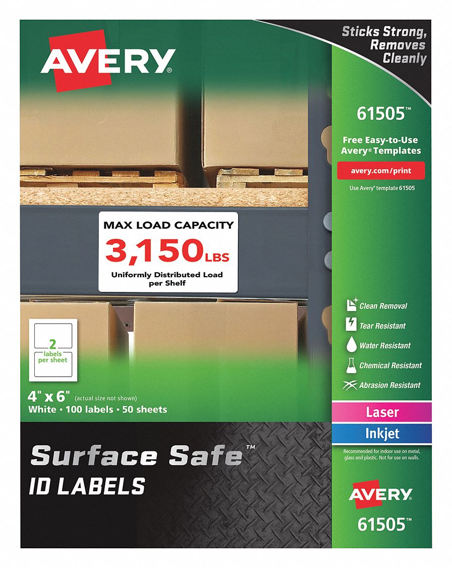 AVERY, White, 4 in Label Ht, Multiple Purpose Labels 104HM5