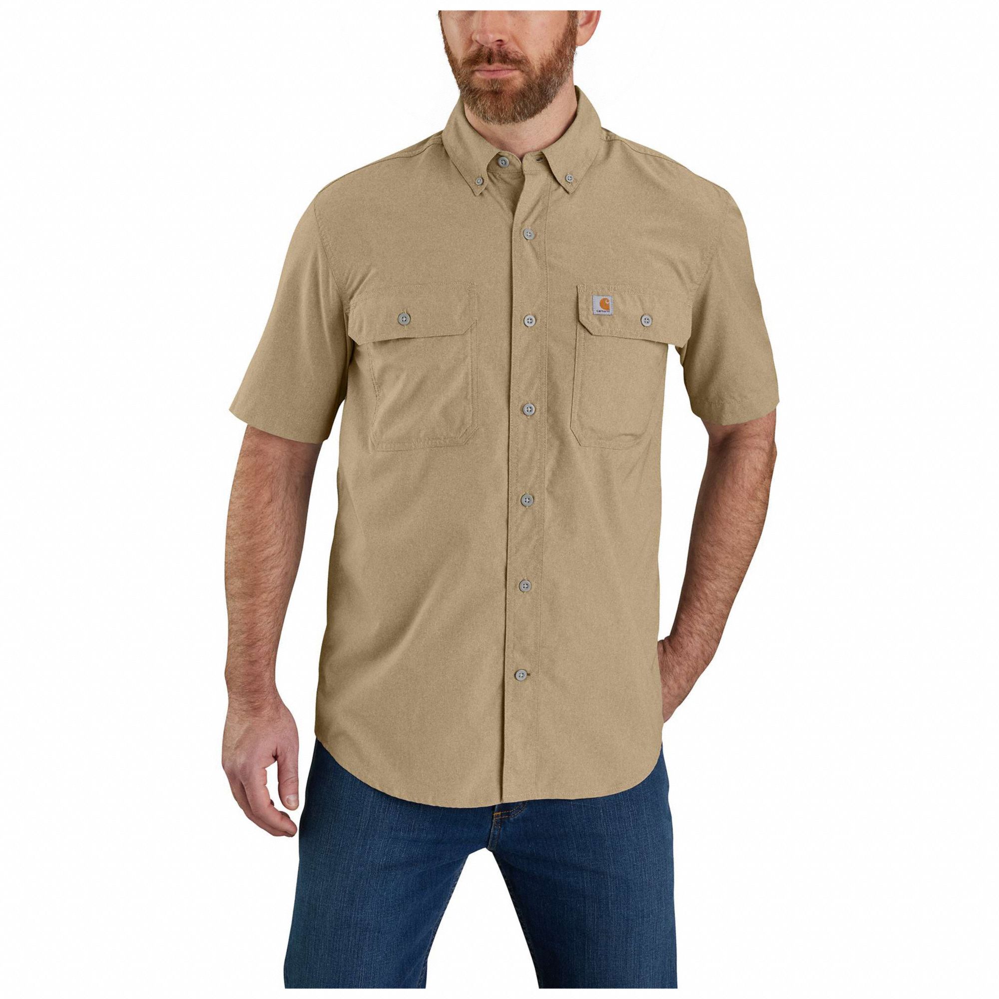 Short Sleeve Button Down, Men's, Tan, 2XL