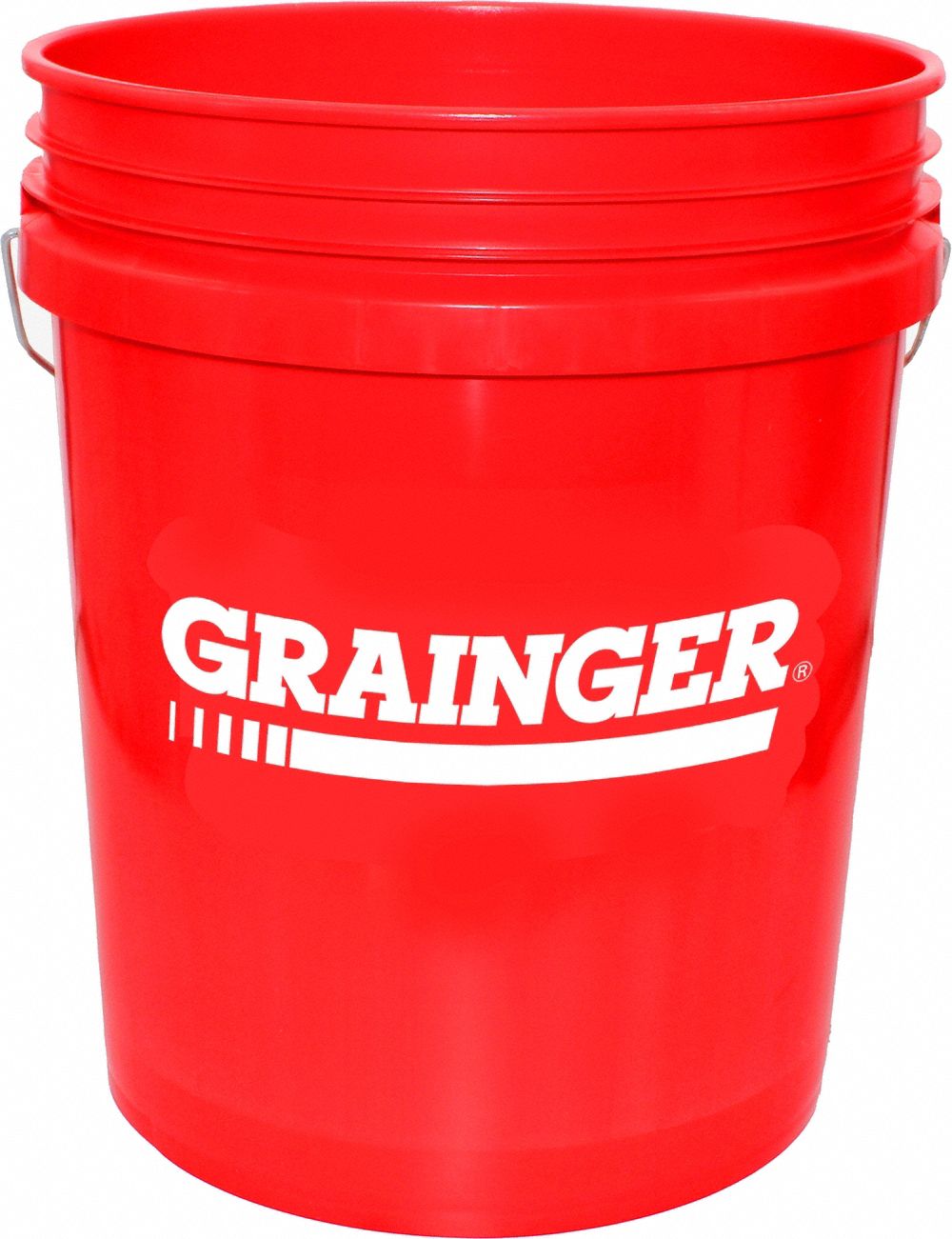 Storage Pail: 5 gal, Open Head, Plastic, 12 in 11 7/8 in, 14 1/2 in Overall Ht, Round, Red