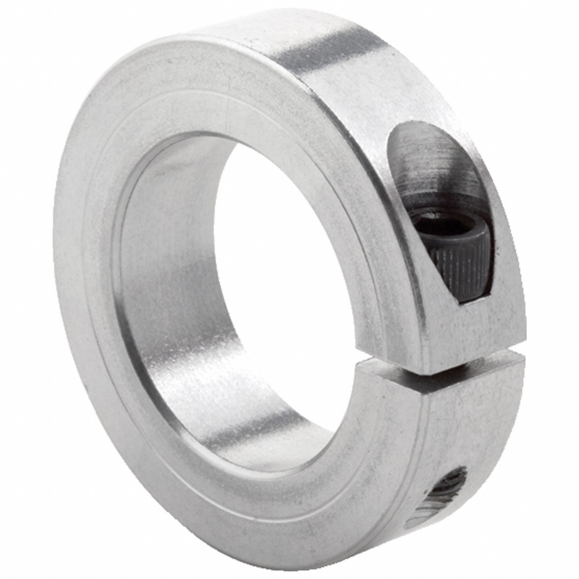 Shaft Collar: 1-Piece, Inch, Round, Clamp On, 1 11/16 in Bore Dia, Aluminum