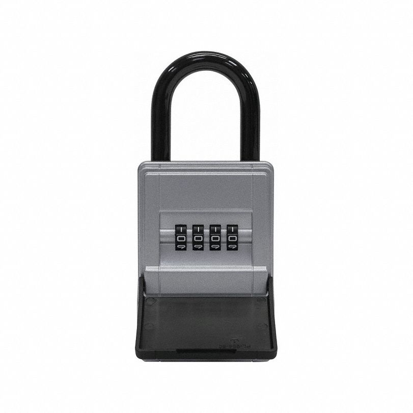 ABUS Lock Box: Mechanical Combo Lock, 8 Key Capacity, 95 mm Outside Ht, 62 mm Outside Wd, Metal (MPN 10736). Key specifications — Finish: Unfinished; Brand: ABUS; Color: Black; Material: Metal; Lock Style: Mechanical Combination.