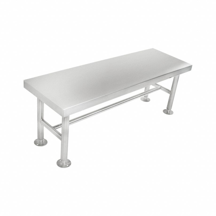 Gowning Bench: 16 in Overall Wd, 18 in Overall Ht, 4 ft Overall Lg, Stainless Steel, Silver, 18 in