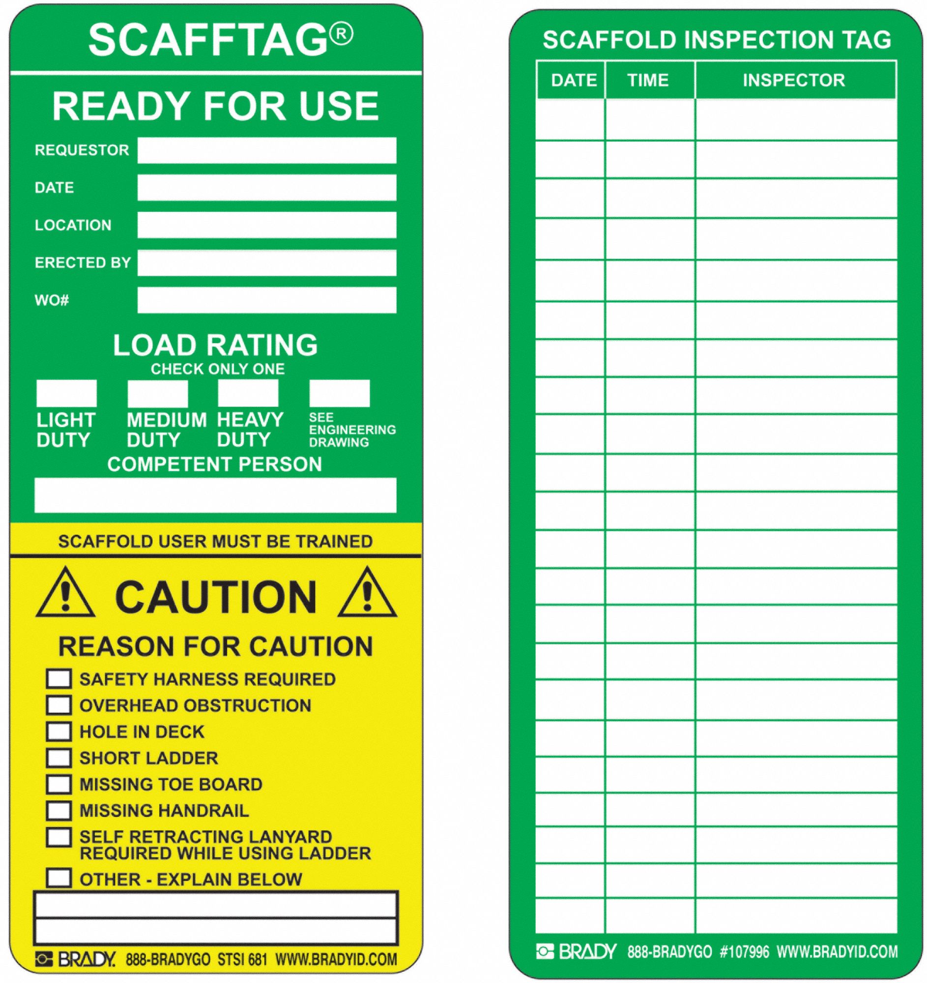 Scafftag Insert, Weatherproof, Plastic