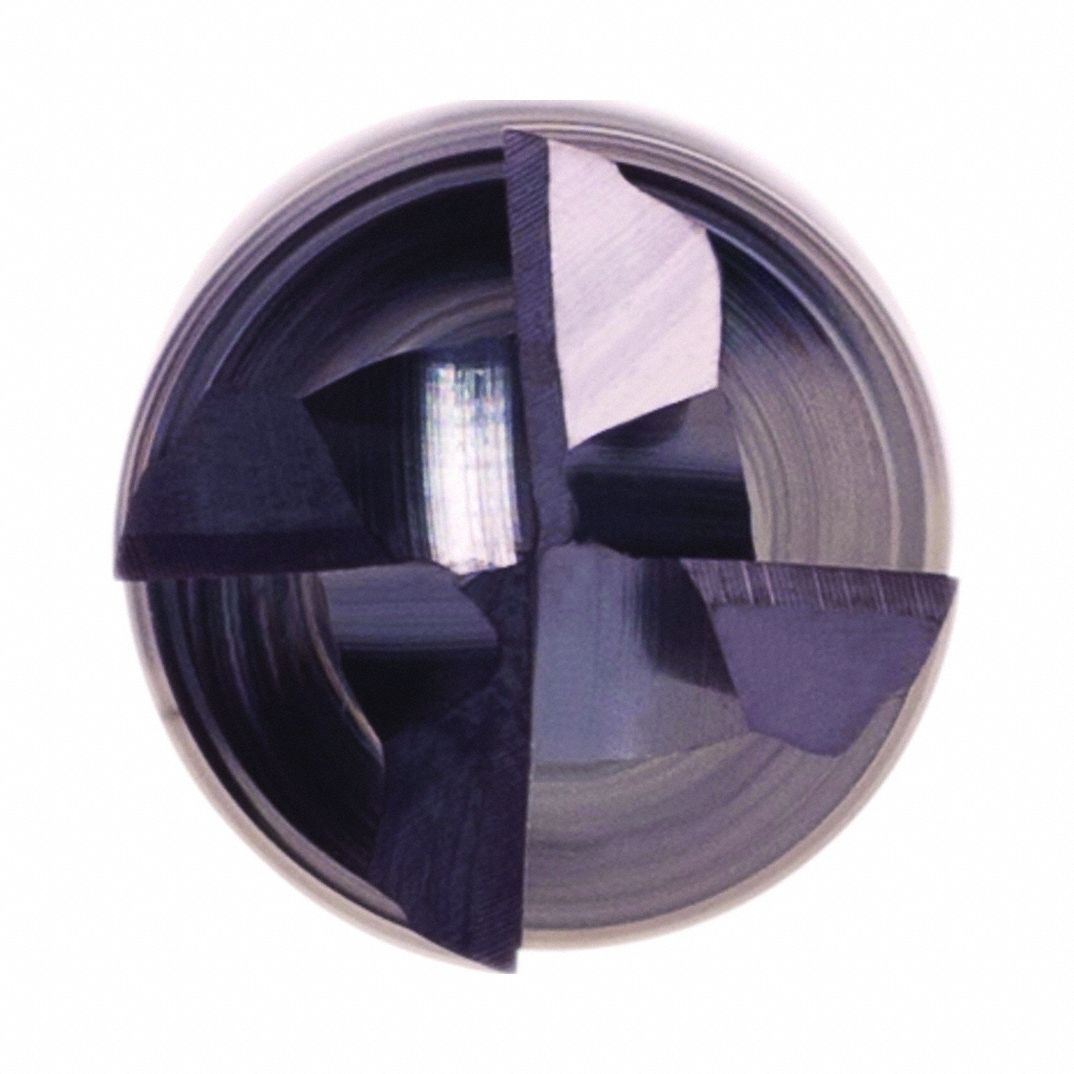 WIDIA HANITA: Carbide, AlTiN Coated, 4 Flute, 1/2" Mill Dia, 1-1/4" LOC, 0.015" Rad, 3-1/4" OAL
