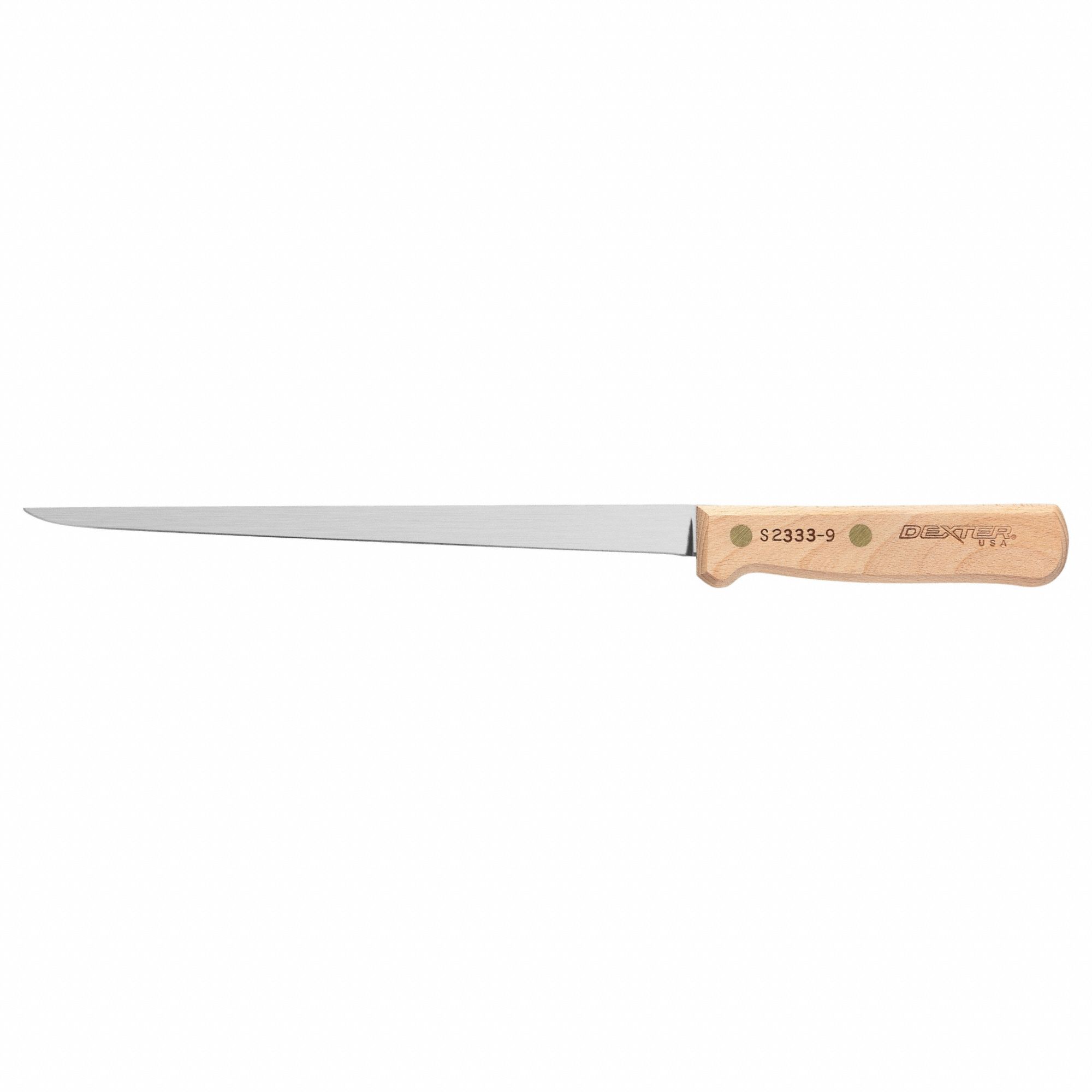 Fillet Knife: Semi-Flex/Straight, 11 in Overall Lg, Steel Blade, Wood Handle, Brown