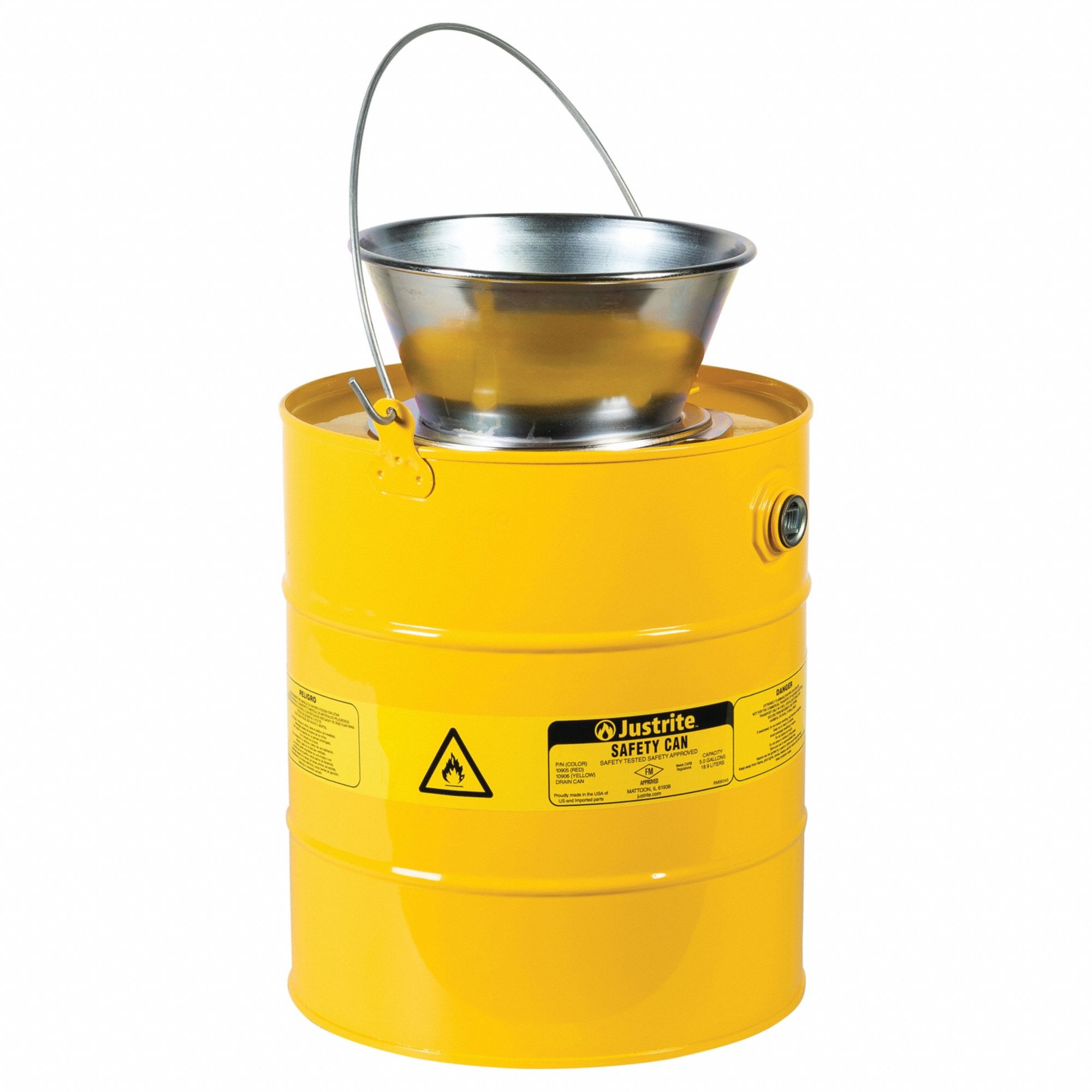 JUSTRITE, 5 gal Capacity, Yellow, Solvent Liquids Disposal Can 812F4910906 Grainger