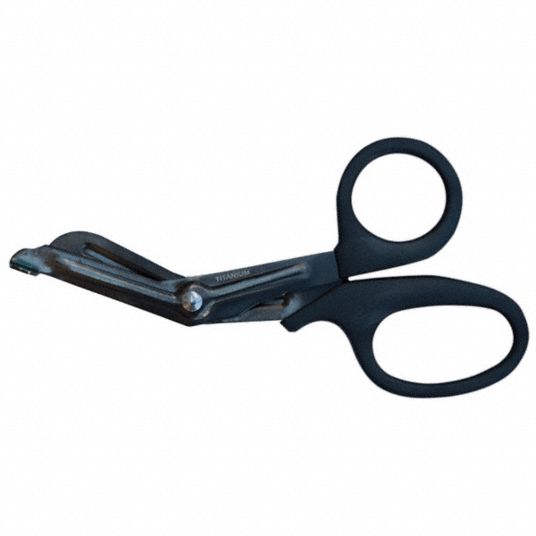 EMI Shears: 7 1/2 in Overall Lg, Black, Angled Blade End, Titanium ...